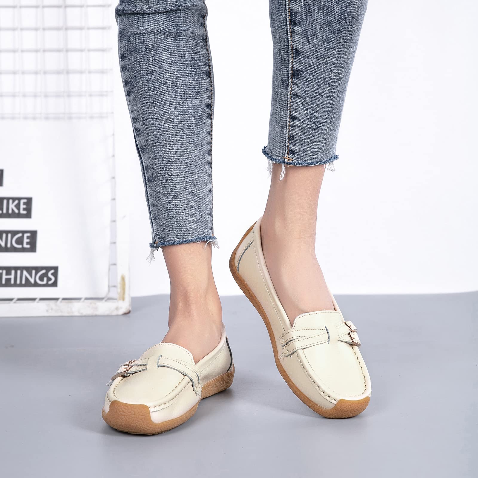 Women's Comfortable Leather Loafers - Casual Wild Driving Flats with Anti-Collision Design - Soft Moccasins for Daily Walking & Work - Perfect for Office, Travel and Weekend Outings