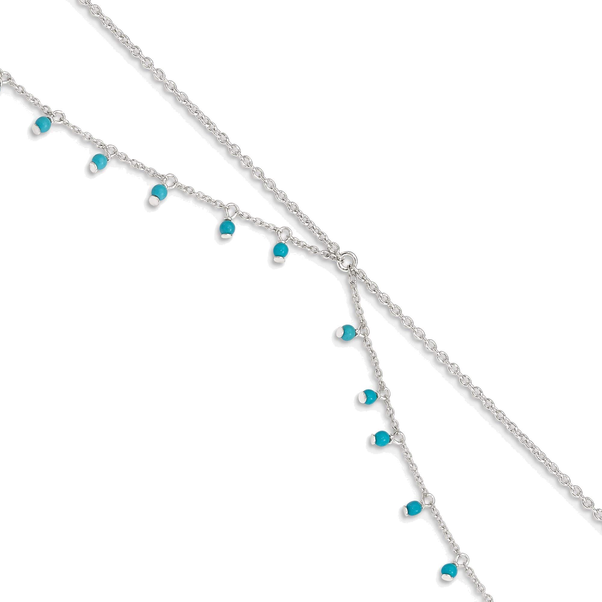 Bonyak Jewelry 925 Sterling Silver Turquoise Beads Double Chain Anklet for Women - Boho Chic Ankle Bracelet for Summer Beach & Festival Outfits