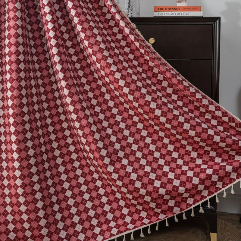 Premium Diana Cotton Linen Diamond Check Blackout Curtains for Living Room & Bedroom - Thermal Insulated Window Drapes for Light Blocking & Privacy