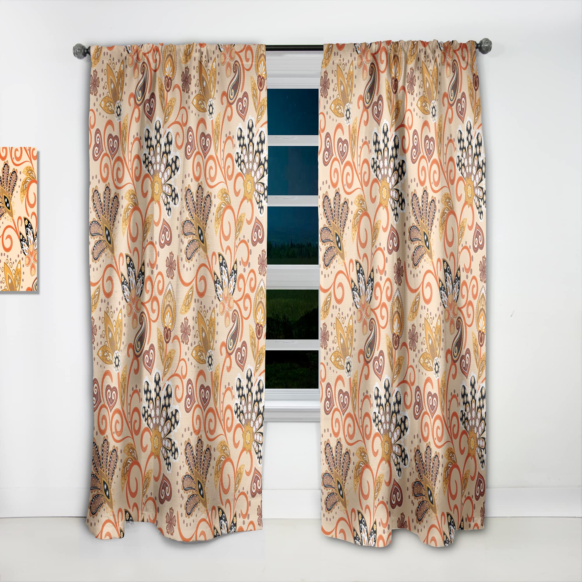 DesignQ Retro Indian Floral Batik III Thermal Insulated Curtains - Single Panel 52x120 Inches - Elegant Window Drapes for Bedroom & Living Room - Perfect for Home Decor, Privacy & Temperature Control
