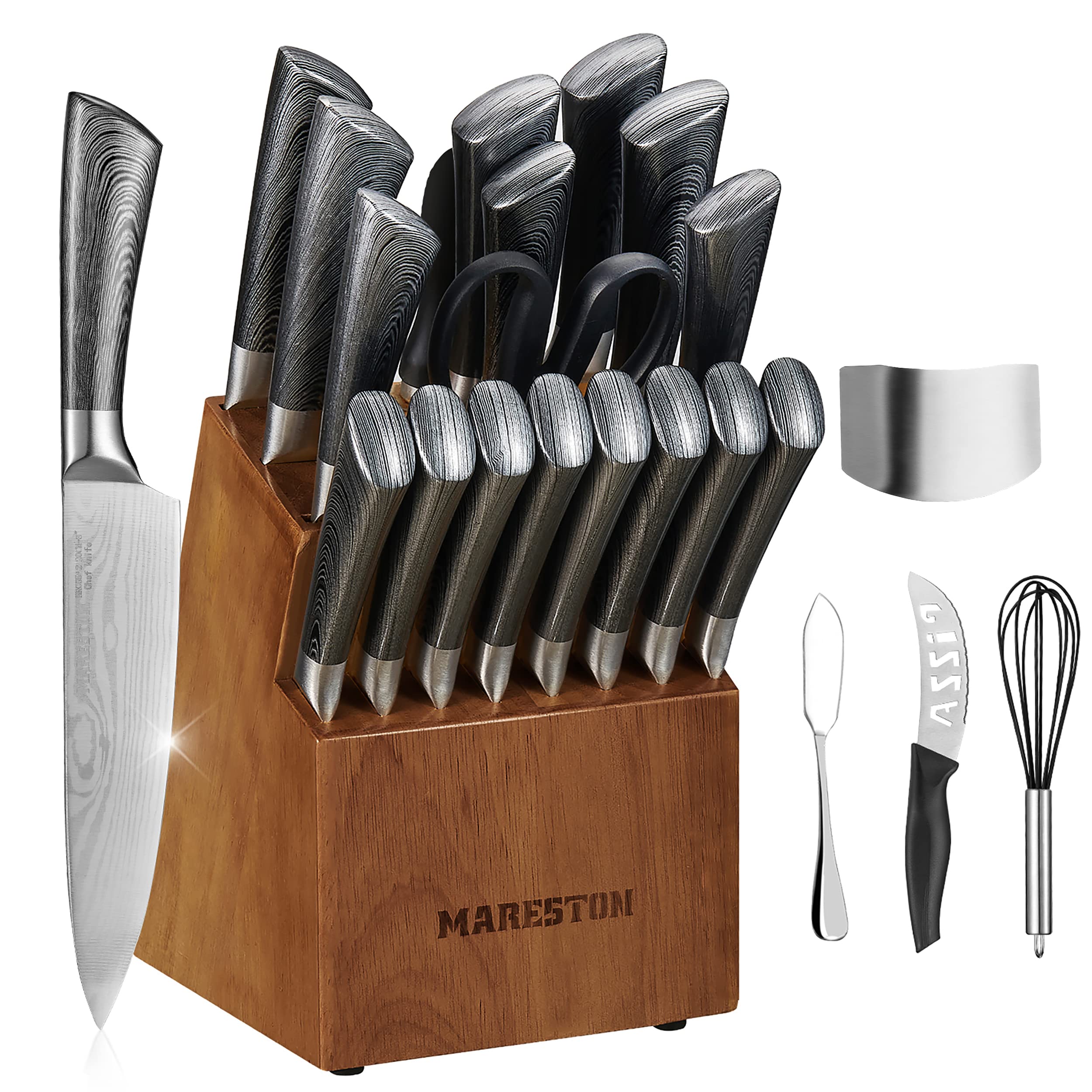 Premium 24-Piece German Stainless Steel Knife Set with Block - High-Carbon Professional Chef Knives, 8 Steak Knives, Sharpener, Carving Fork & Shears - Ideal for Home Kitchen, Restaurant & Gourmet Cooking