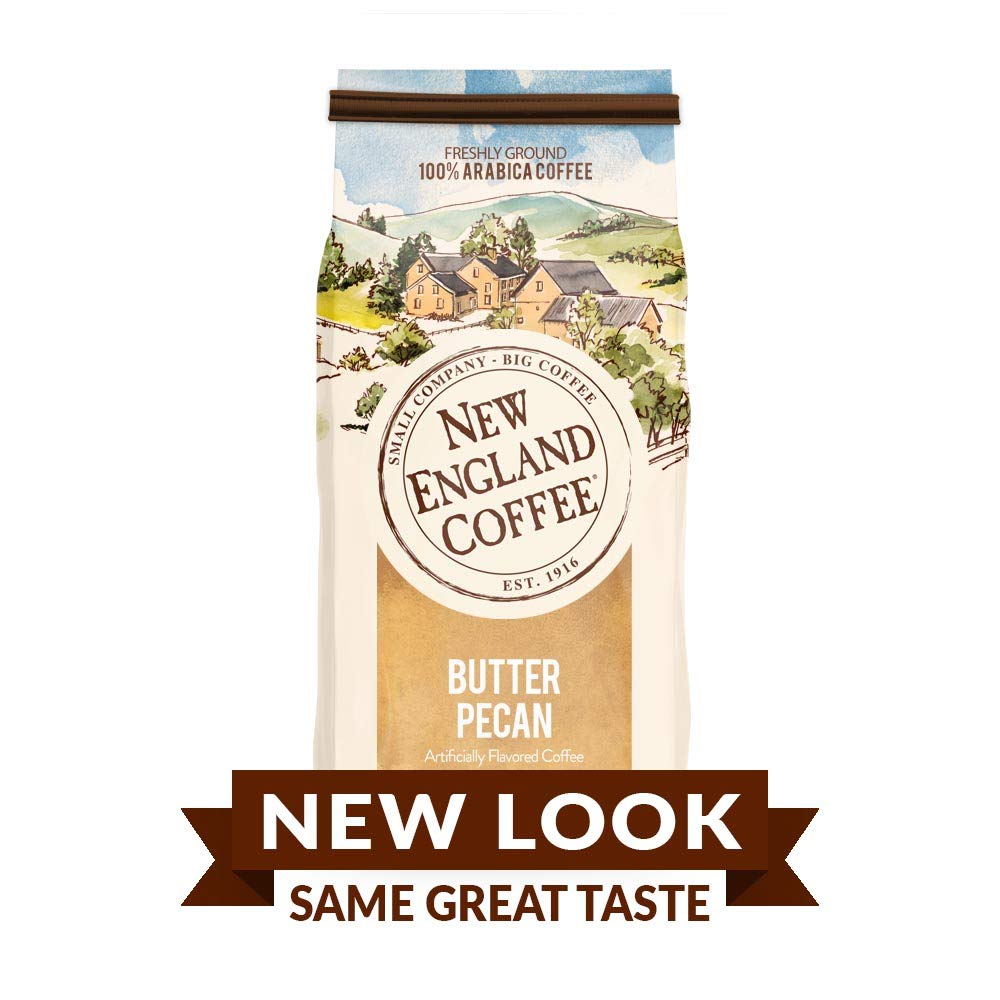 New England Butter Pecan Medium Roast Ground Coffee - 11oz Bag (Pack of 1) | Rich & Smooth Flavored Coffee for Breakfast, Office & Relaxing Moments