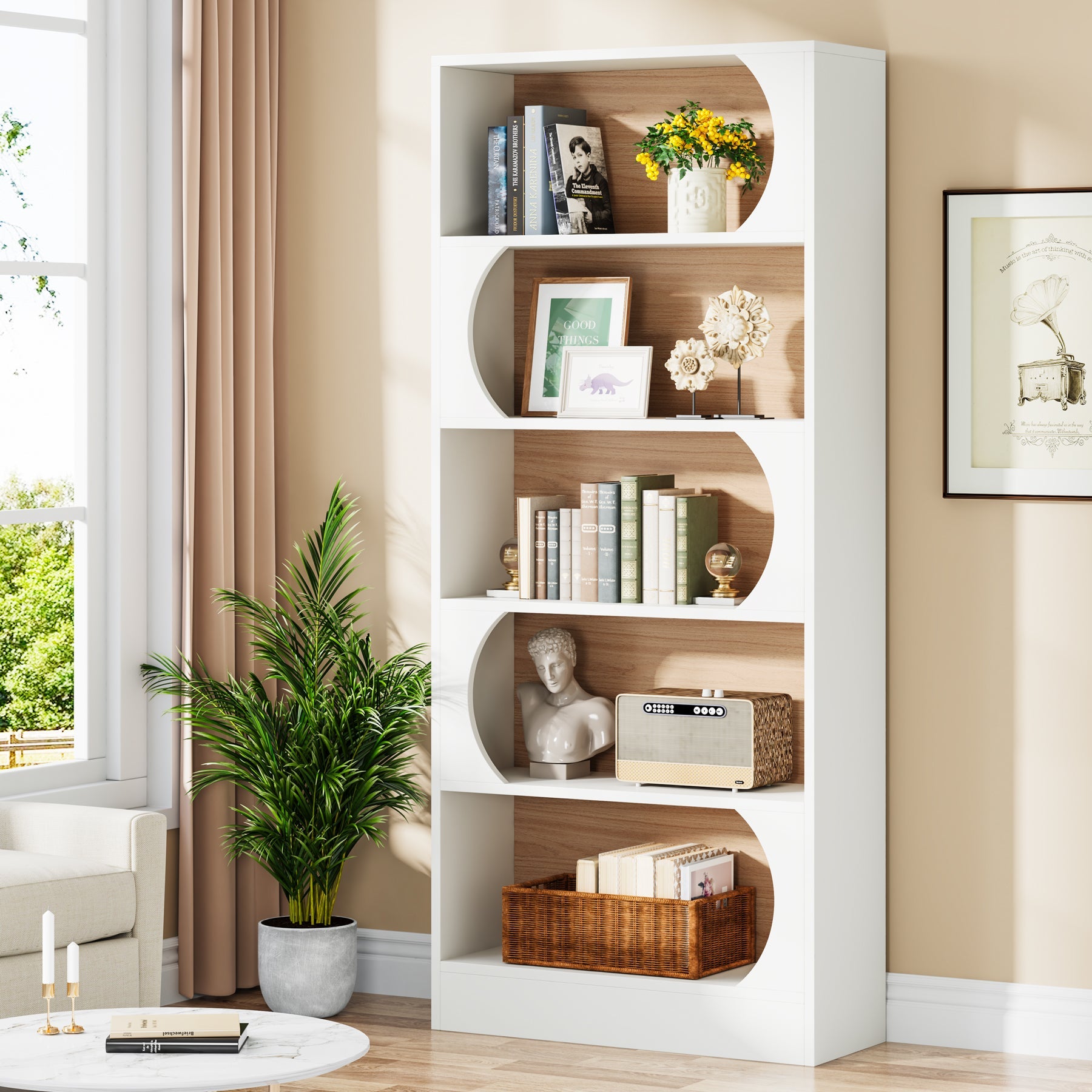 5 Tier Bookcase - 71 Inch Wood Etagere Bookshelf with Storage Shelves for Living Room, Office, Bedroom & Study - Modern Bookshelf Organizer for Books, Decor & Storage