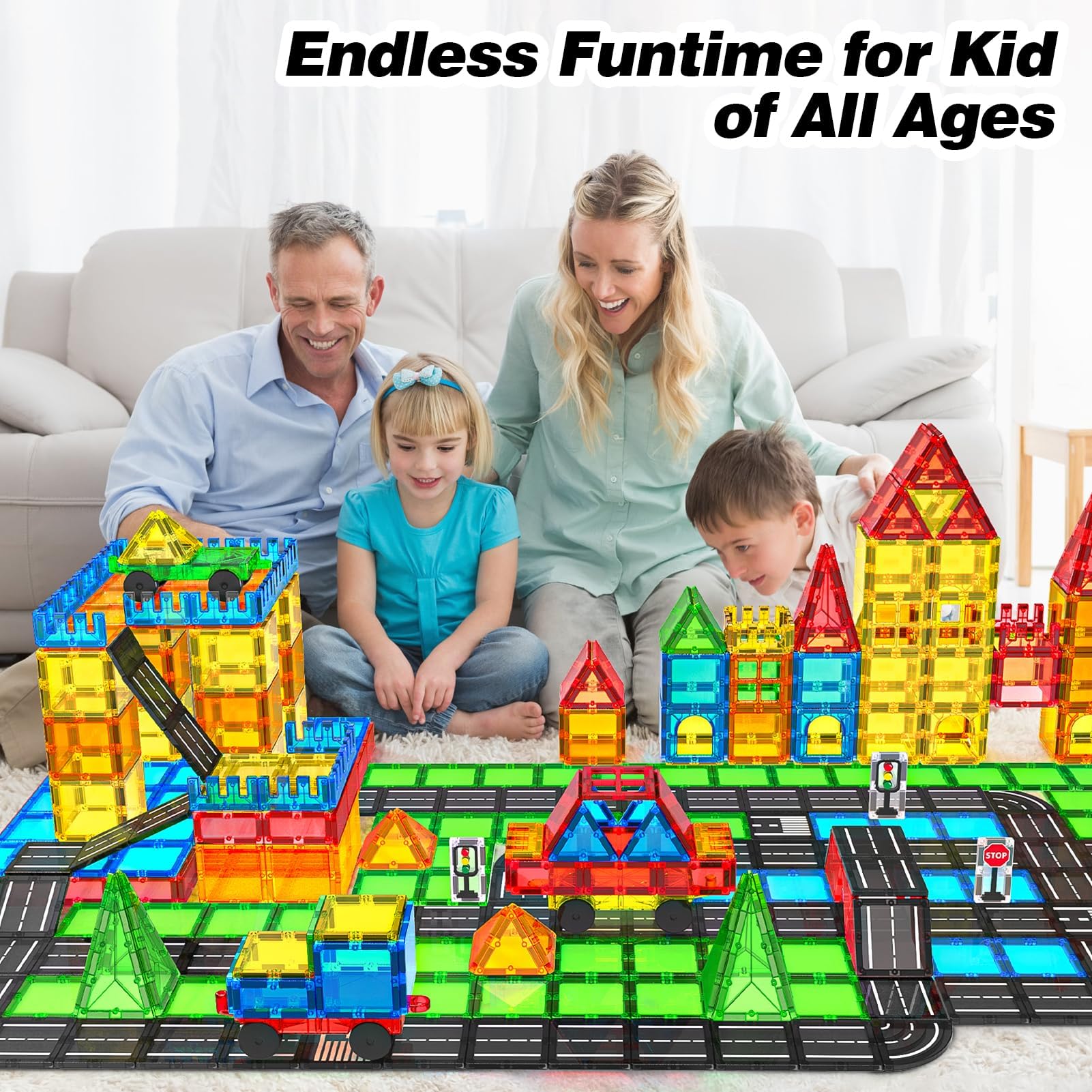 Magnetic Building Blocks Toys for Kids Ages 3-8 - 120PC STEM Construction Set with Cars & Road Tiles | Montessori Educational Toys for Boys & Girls | Perfect Christmas Birthday Gift for Toddlers | Creative Play for Home, Classroom & Travel