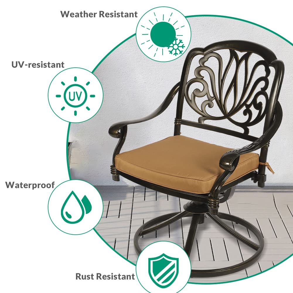 VIVIJASON 2-Piece Outdoor Swivel Bistro Dining Chairs Set - Cast Aluminum Rocking Patio Furniture with Cushions - Perfect for Balcony, Garden, Backyard, Lawn & Poolside Relaxation - Antique Bronze Finish