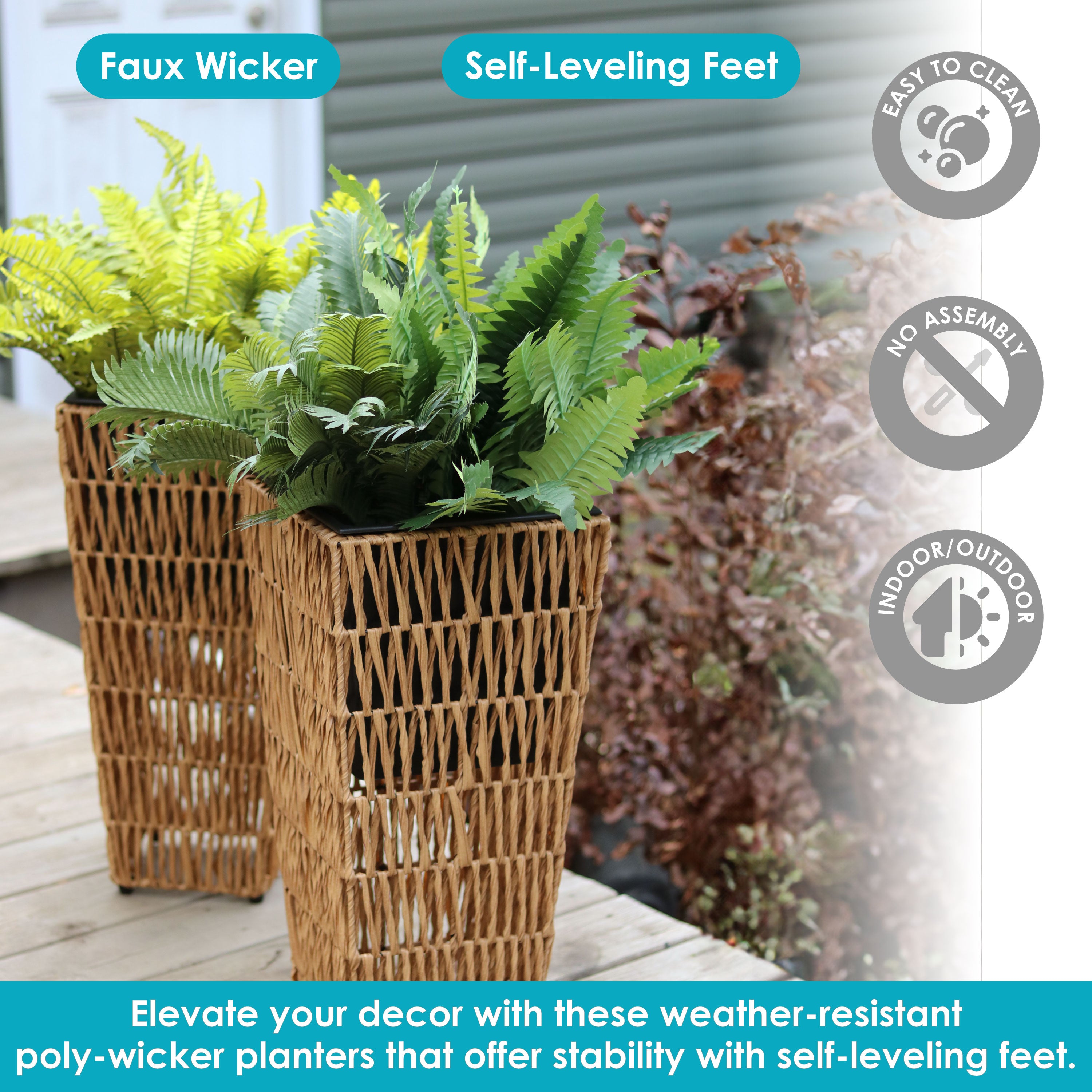 Sunnydaze Hyacinth Outdoor Poly Wicker Planters Set of 2 - Durable Weather-Resistant Garden Pots for Patio, Deck & Porch Decor