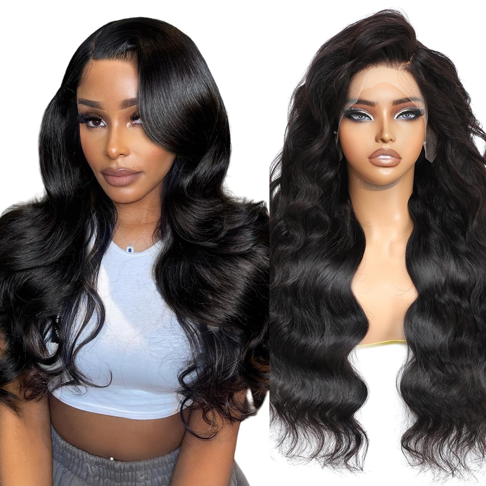 210% Density 22 Inch 13x6 Full Lace Frontal Wig - Brazilian Virgin Human Hair 12A Body Wave Pre Plucked HD Transparent Lace Glueless Wig with Baby Hair for Daily Wear, Parties & Special Occasions