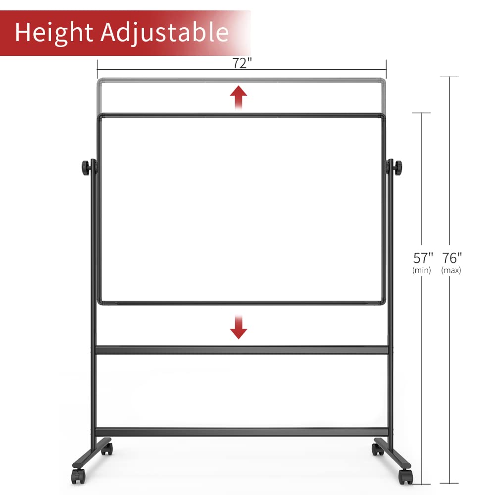 VIZ-PRO 72 x 36 Inches Double-Sided Magnetic Whiteboard - Adjustable Height Rolling Dry Erase Board with Markers, Magnets & Eraser - Perfect for Office Meetings, Classroom Teaching and Home Organization (Black)