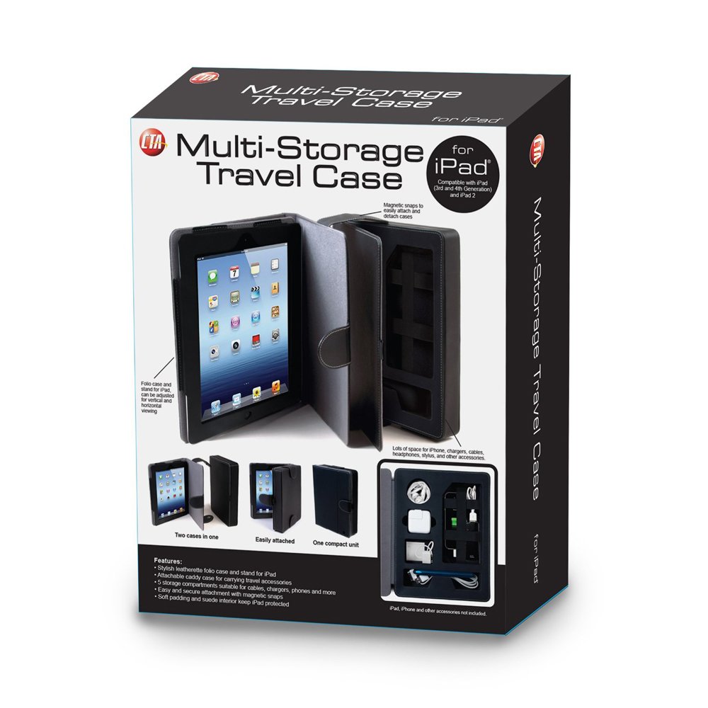 CTA Digital Multi-Storage Travel Case for iPad 2-4/iPad Air/iPad Pro 9.7/iPad Gen.5-6 (2017-2018) - Protective Organizer with Extra Pockets for Charger & Accessories - Perfect for Business Trips, Commuting & Air Travel