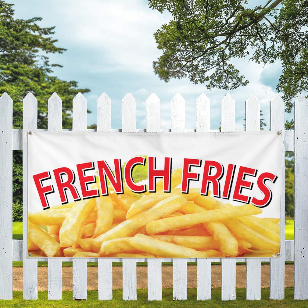 Vinyl Banner - 48x96 Inches with 8 Grommets | Weatherproof Outdoor Sign for Restaurants, Cafes & Bars | Durable French Fries & Food Advertising | Perfect for Yard, Industrial & Commercial Use