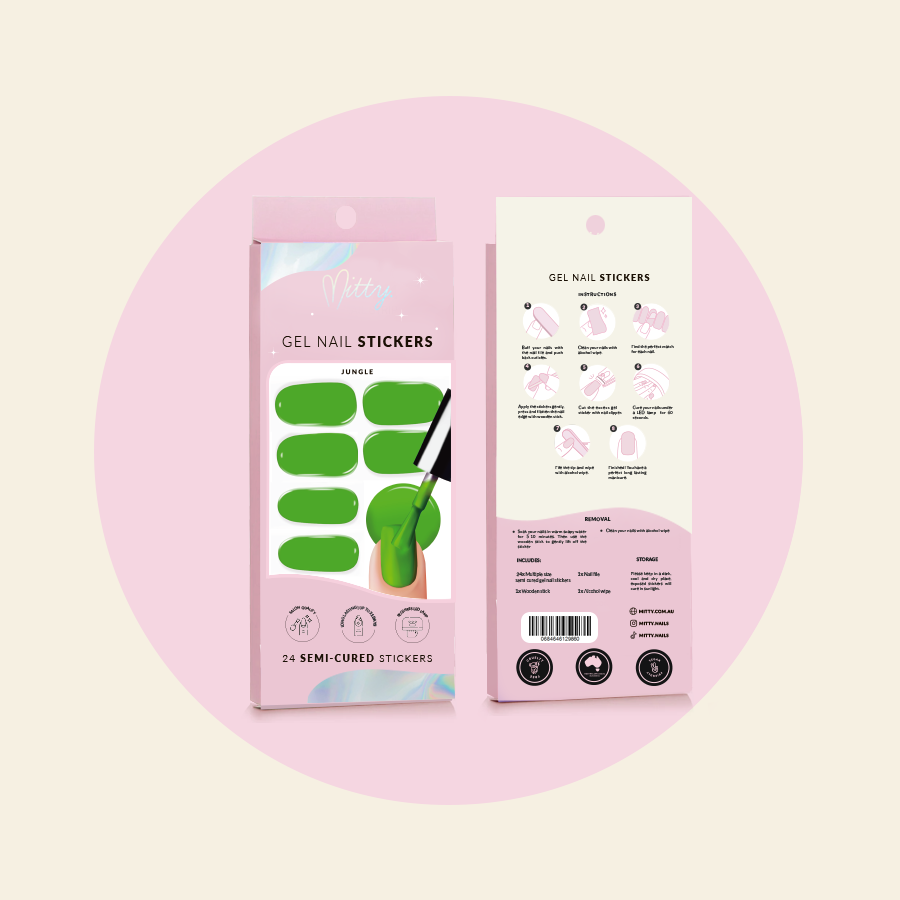 Mitty Semi Cured Gel Nail Stickers - Jungle Design | DIY Salon-Quality Nails at Home | Perfect for Parties, Weddings & Everyday Wear