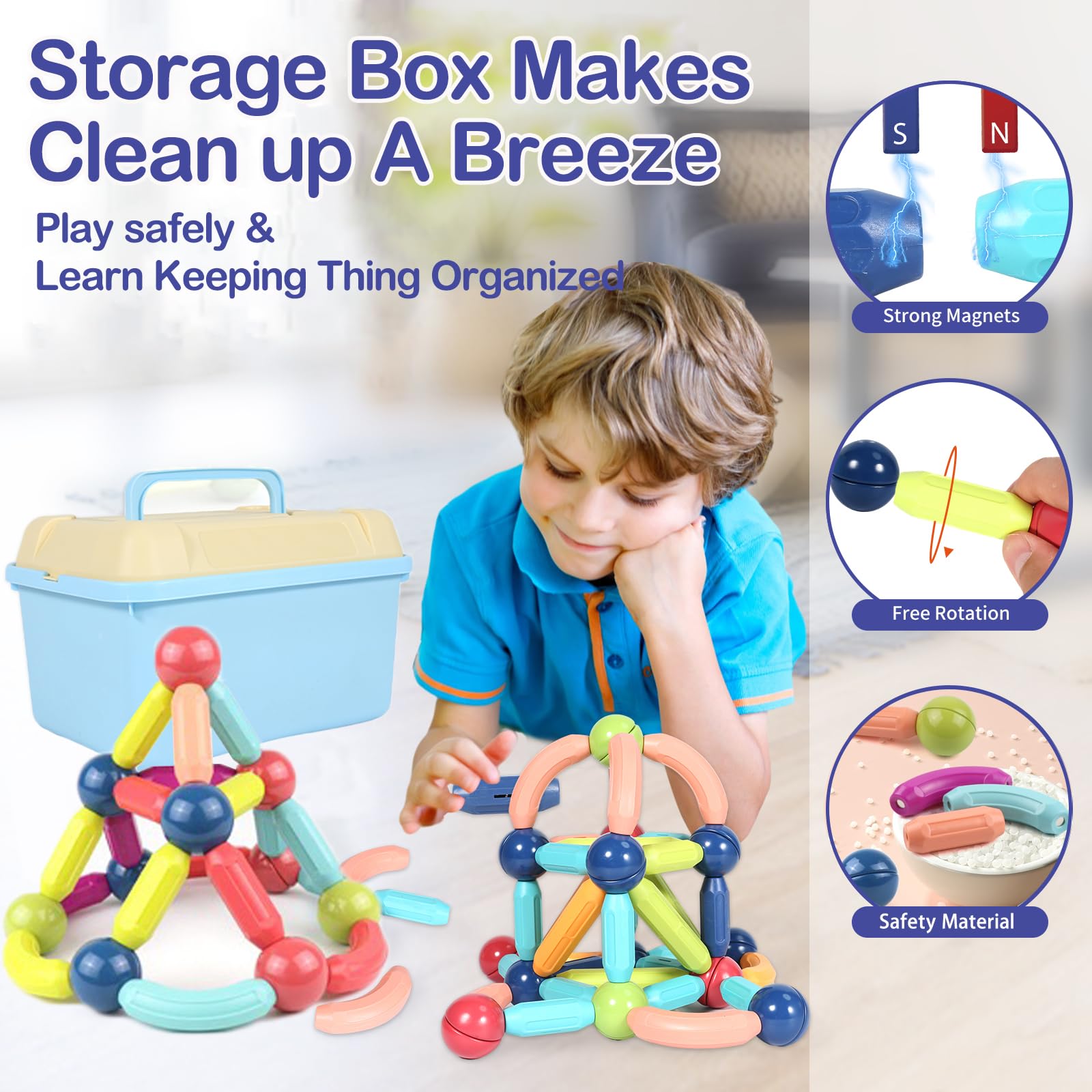 Magnetic Building Blocks STEM Toys for Kids Ages 3-8, 64PCS Educational Montessori Toys for Toddlers & Preschoolers - Perfect for Birthday Gifts, Easter Basket Stuffers & Classroom Learning Activities