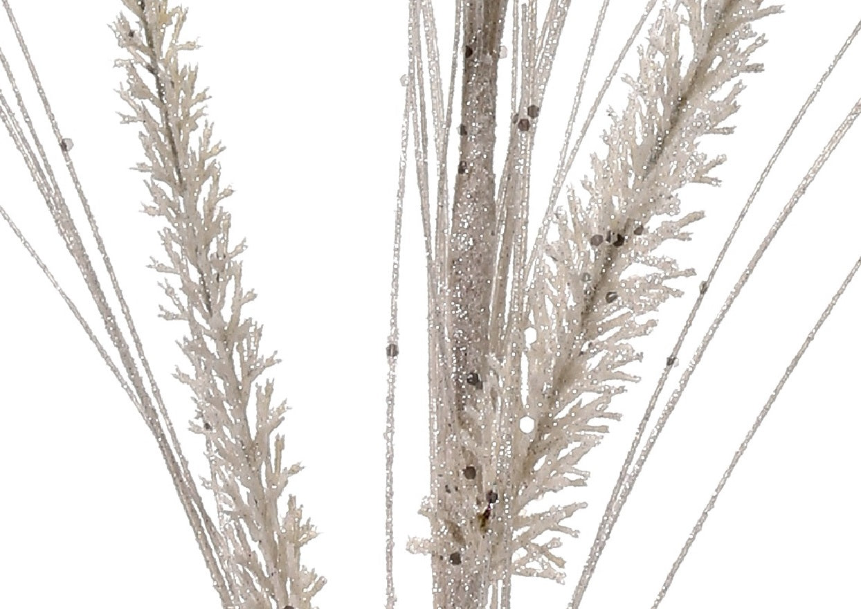34 White Glitter Mica Triple Spike Grass Spray - Artificial Decorative Grass for Wedding Centerpieces, Home Decor, and DIY Crafts