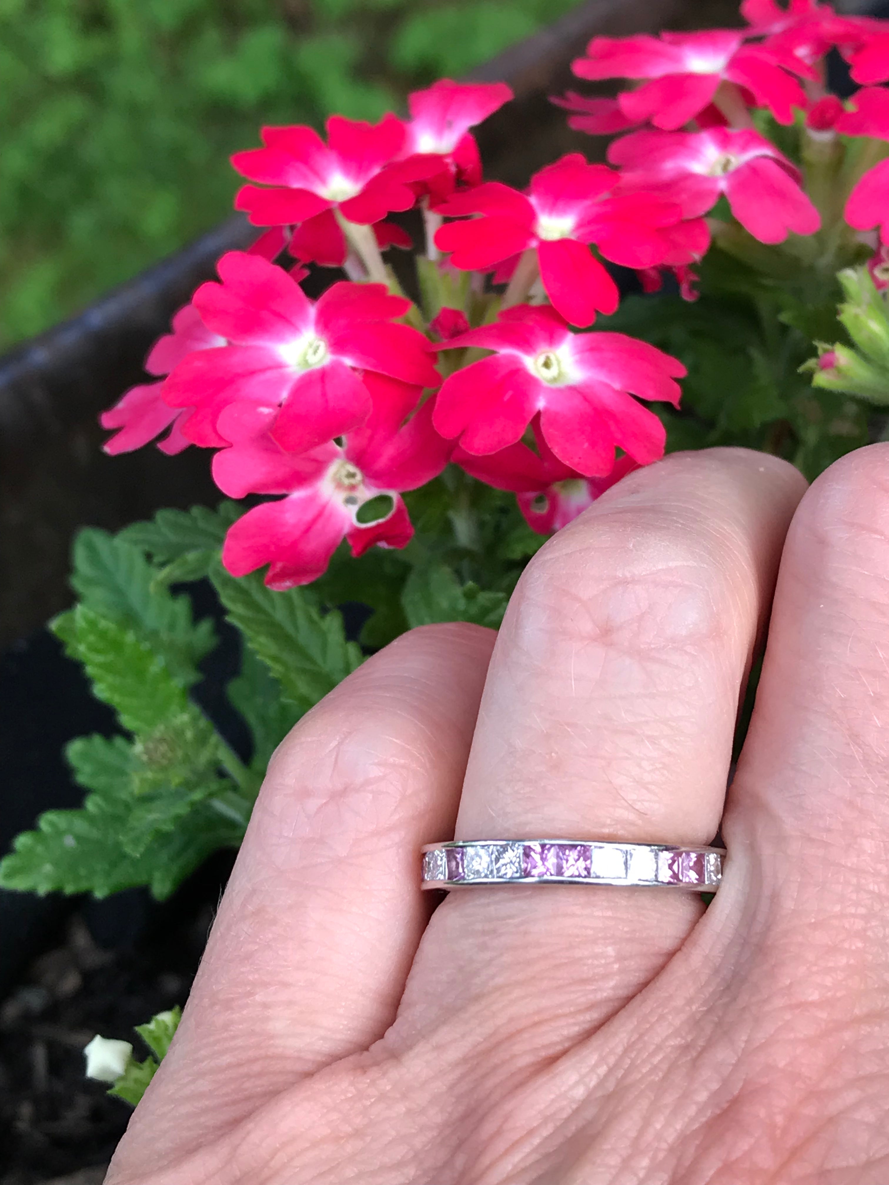 1.26ct Platinum Diamond & Pink Sapphire Eternity Wedding Band - Perfect for Engagement Rings, Anniversary Gifts & Special Occasions