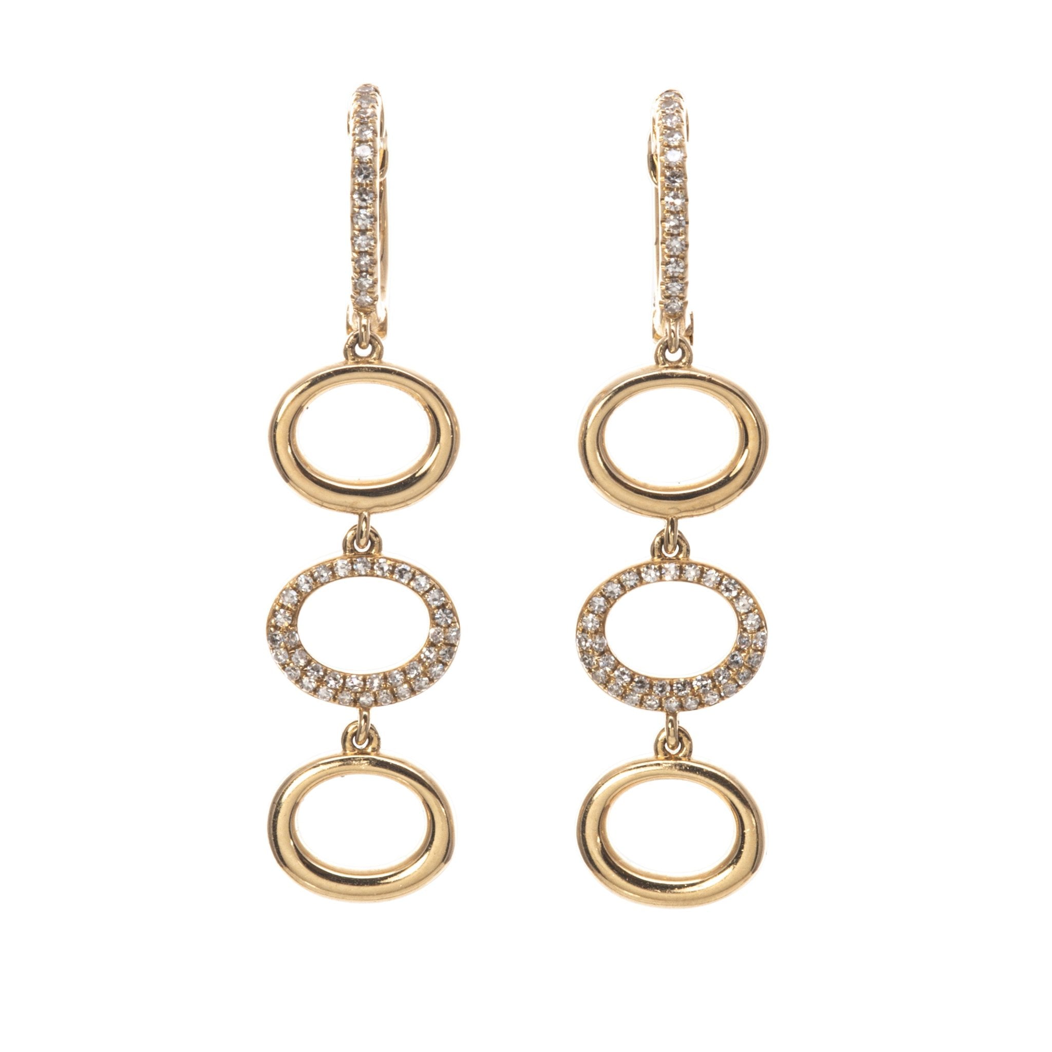14K Yellow Gold Diamond Pavé Triple Drop Earrings for Women - Elegant Dangling Earrings for Parties, Weddings & Special Occasions