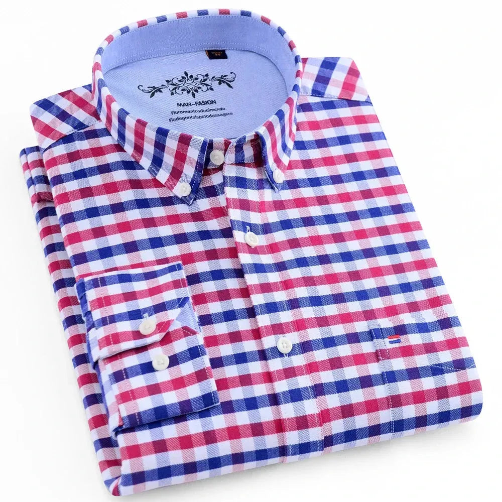 Stylish Men's Checkered Shirt with Patch Pockets - Casual Button Down Shirt for Office, Dating & Outdoor Activities