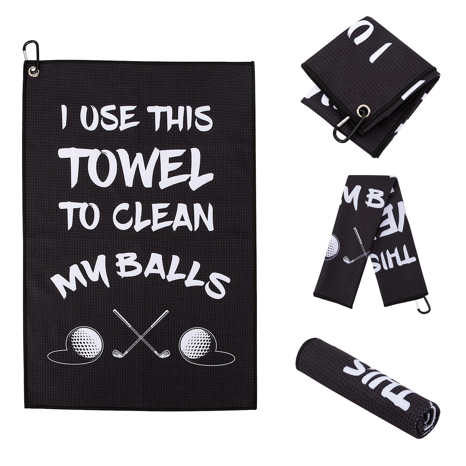 Premium Microfiber Waffle Golf Towel with Clip - Funny Printed & Embroidered Design - Perfect Golf Accessory Gift for Men & Women Golfers - Ideal for Golf Bags, Courses & Practice Sessions