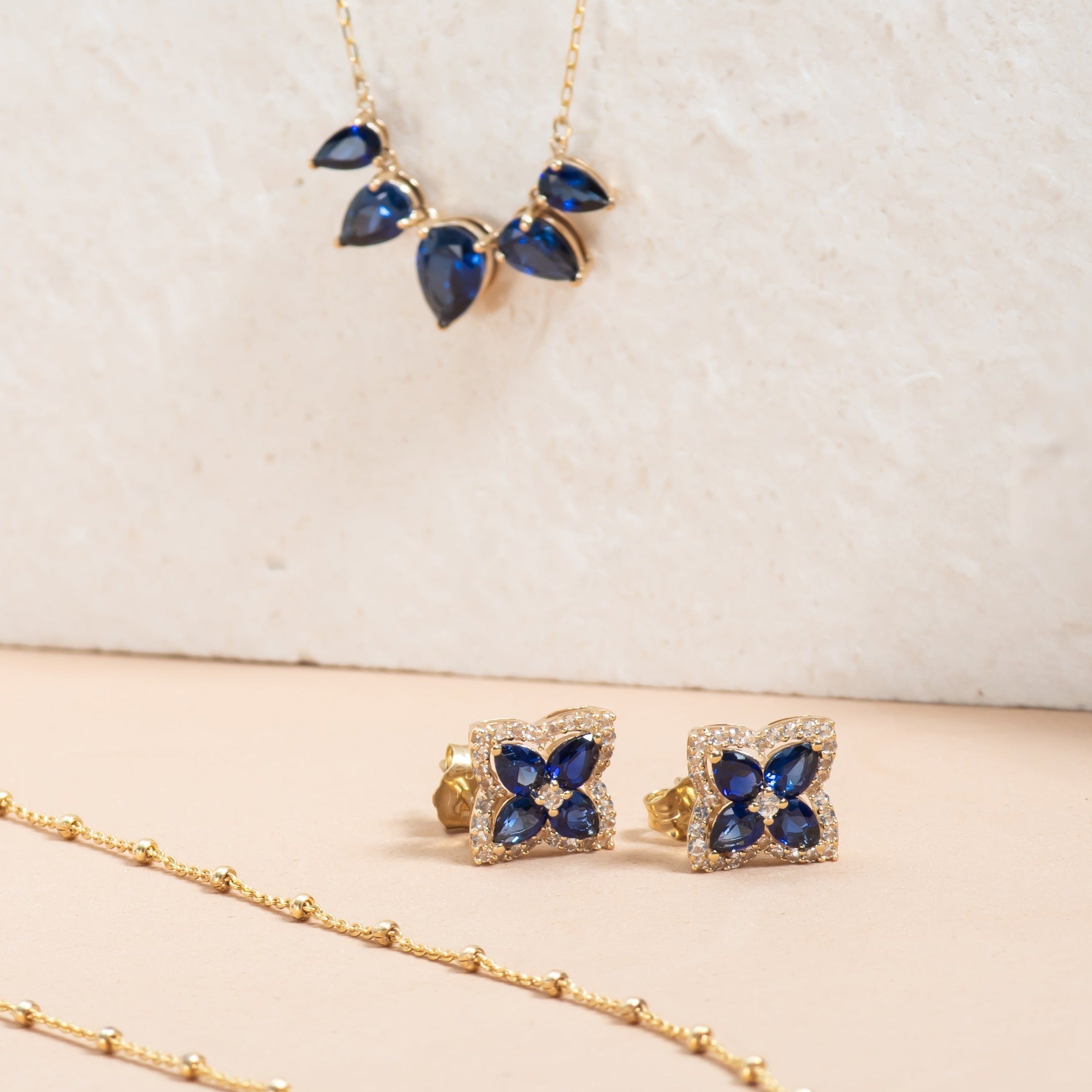 10k Yellow Gold Blue Sapphire Clover Stud Earrings with White Sapphire Halo - Elegant Irish Jewelry for Women, Perfect for St. Patrick's Day Gifts, Anniversary & Birthday Presents