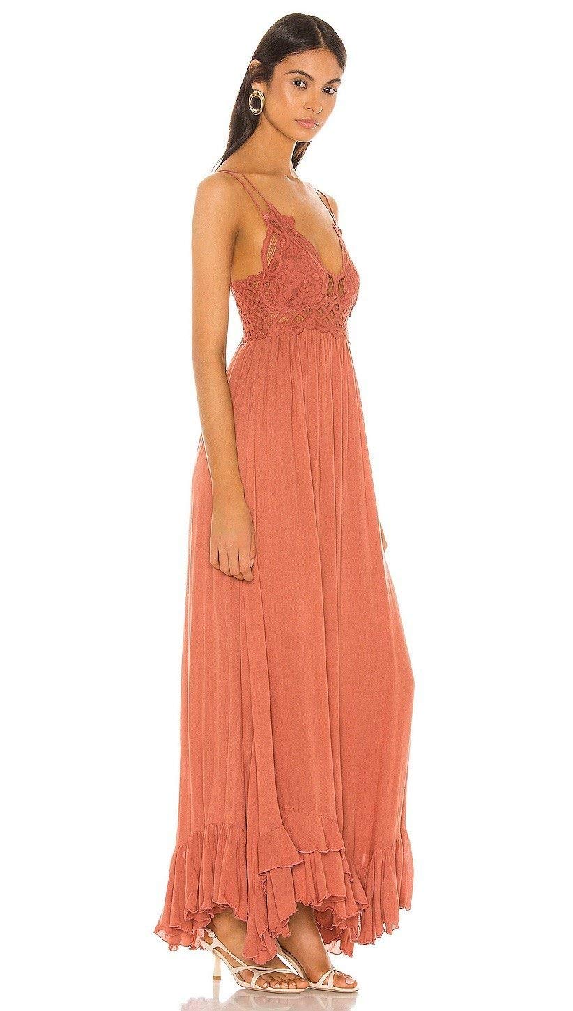 Free People Adella Bralette Maxi Dress in Copper - Boho Chic Lace Long Dress for Women, Perfect for Beach Weddings, Music Festivals & Summer Vacations