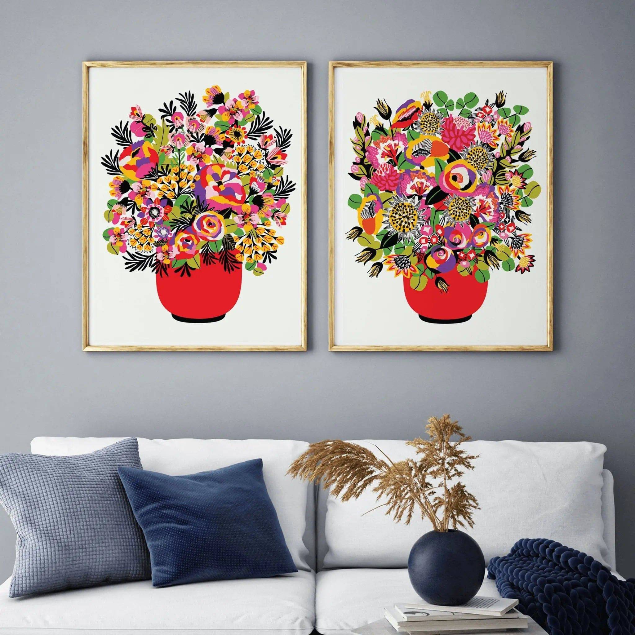 Color Pop Modern Flower Wall Art Prints - Vibrant Floral Decor for Living Room, Bedroom & Office - Perfect for Home & Office Decor