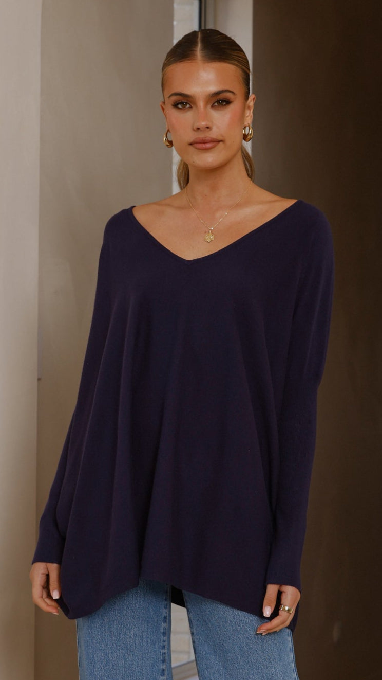Amalia Knit Top for Women - Soft & Comfortable Navy Blue Crewneck T-Shirt - Perfect for Casual Wear, Layering & Everyday Outfits