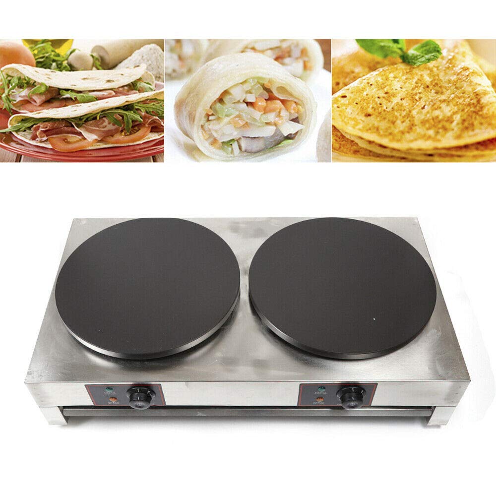 Double Electric Crepe Maker Machine - Non-Stick 110V Pancake Griddle, 3KW+3KW Commercial Grade for Restaurants & Catering | Perfect for Breakfast Cafes, Food Trucks & Home Brunch Cooking