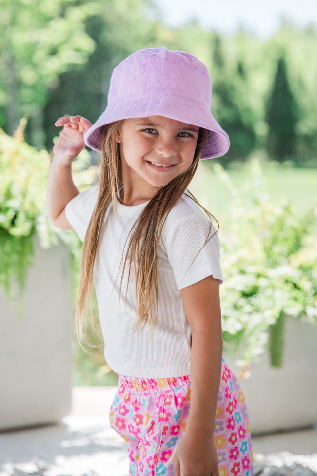 Kids Purple Terry Cloth Bucket Hat - Sun Protection & Comfortable for Outdoor Play, Beach, and Summer Activities