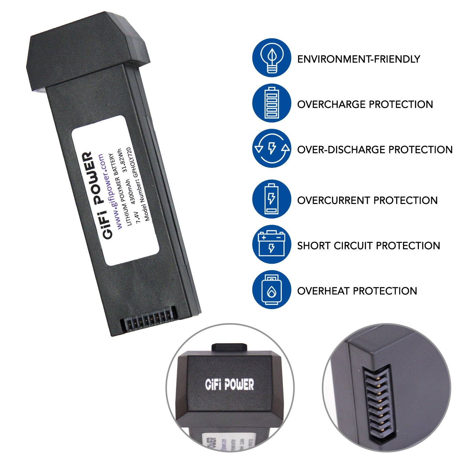 MaximalPower 4300mAh 7.4V LiPo Rechargeable Battery for Holy Stone HS720 & HS720E Drone - Perfect for Aerial Photography, FPV Flying and Outdoor Adventures