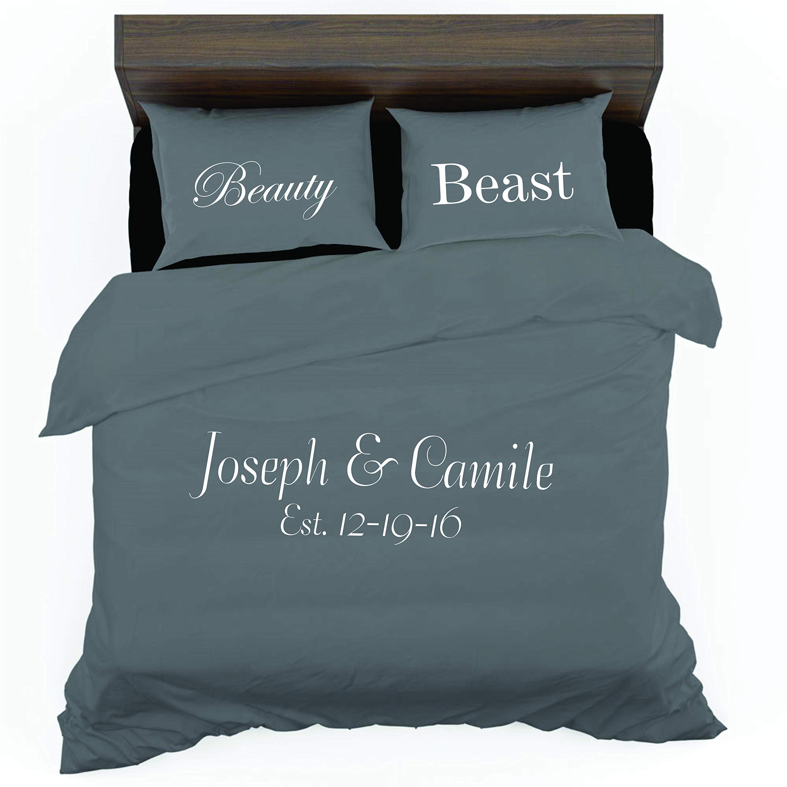 Custom Duvet Cover Set - Personalized Bedding with Monogram - King/Queen Size Luxury Cotton Duvet Cover - Perfect Anniversary Gift, Wedding Gift for Couples - Ideal for Master Bedroom, Guest Room & Honeymoon Suite Decor