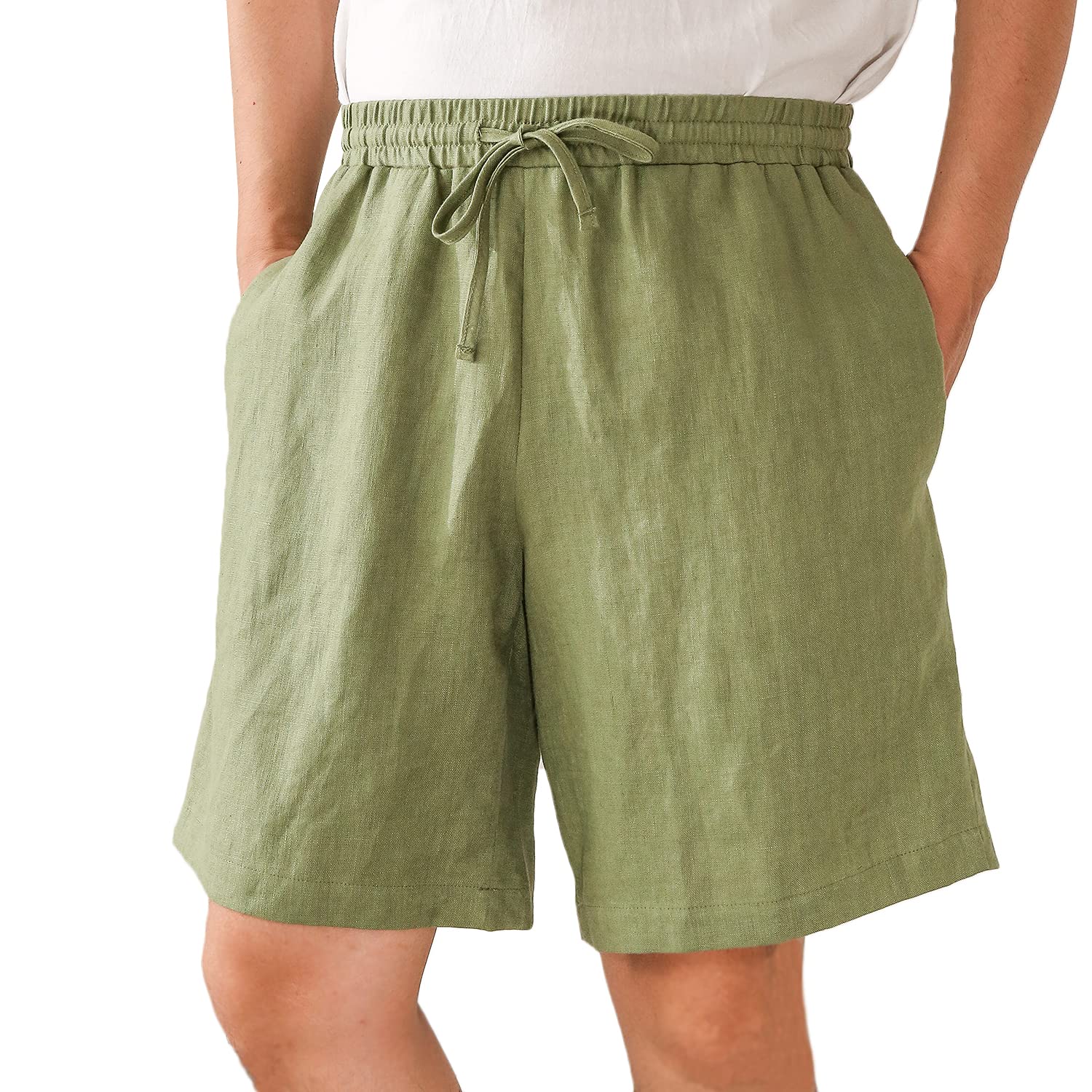 **Men's Linen Drawstring Shorts - Breathable Elastic Waist with Pockets - Comfortable Summer Casual Wear for Beach, Travel & Outdoor Activities**