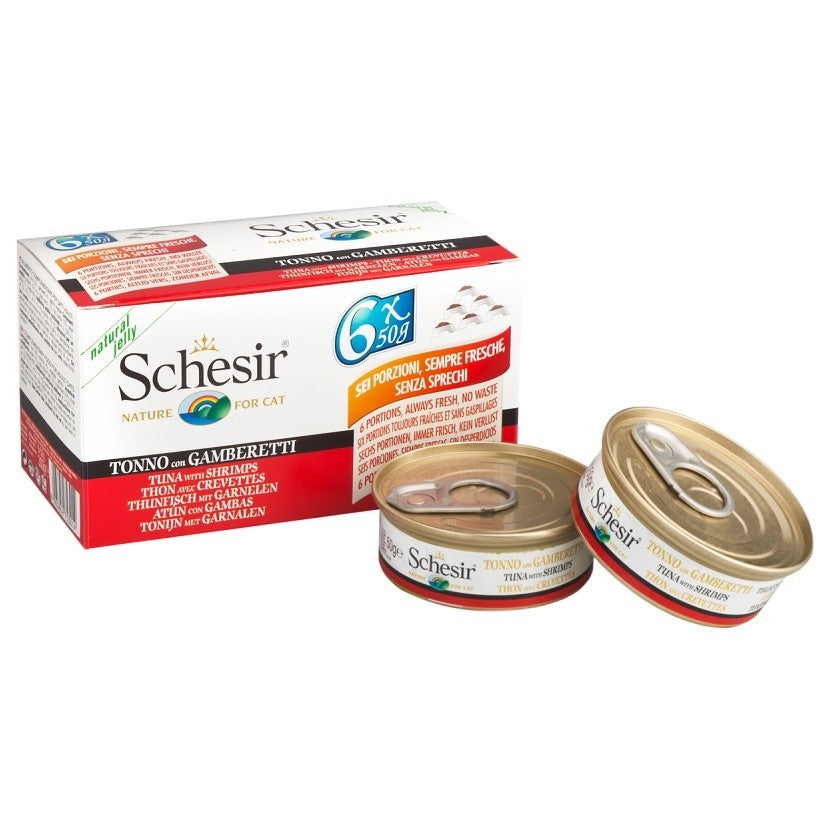 Premium Schesir Cat Wet Food Multipack (6x50g) - Tuna, Beef, Chicken & Seabass Flavors - Grain-Free, High Protein, Natural Ingredients for Adult & Senior Cats - Perfect for Mealtime, Travel & Treats