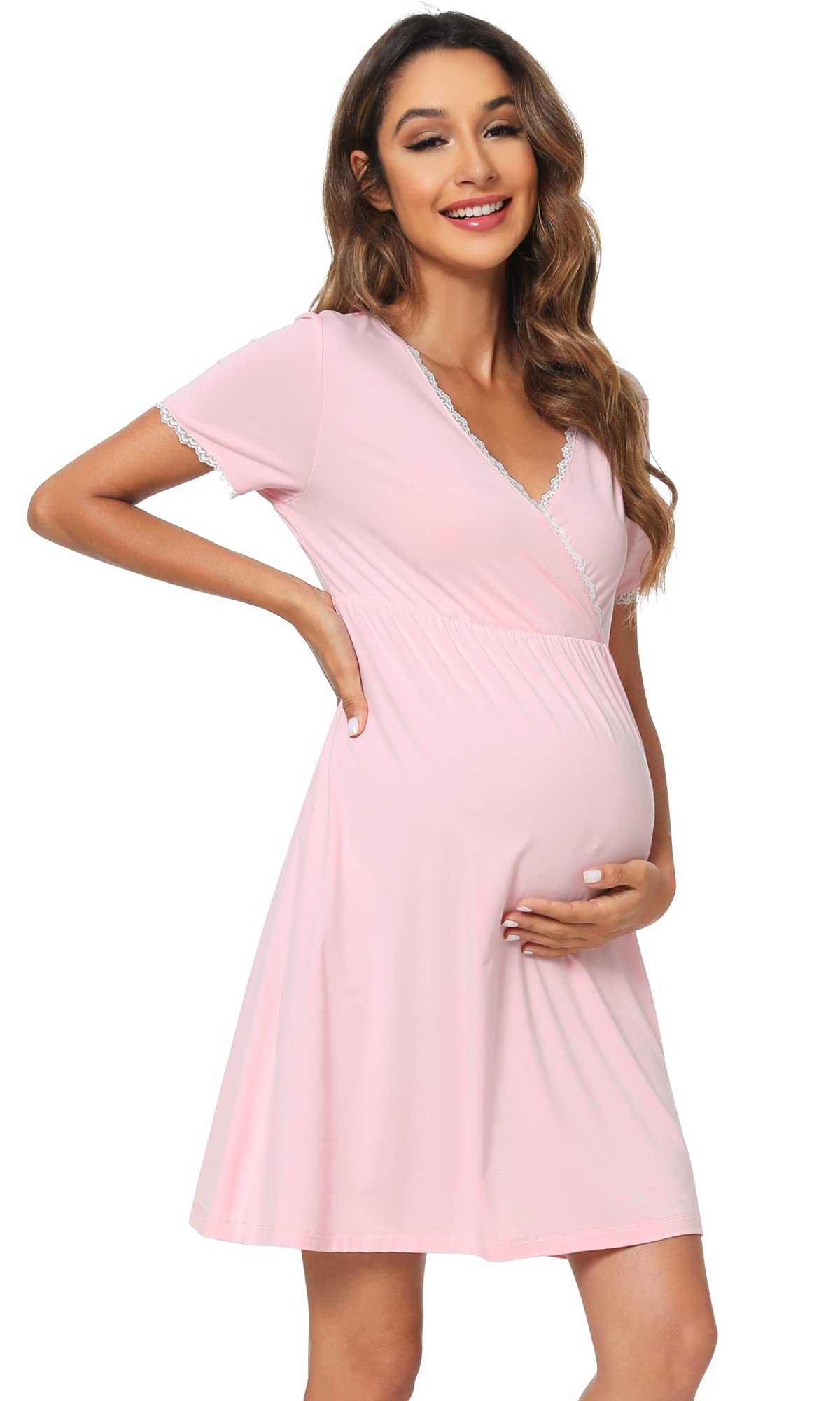 Soft Viscose Bamboo 3-in-1 Maternity Nightgown - Nursing & Delivery Gown with Breastfeeding Access - Comfortable Labor Sleep Shirt for Mothers S-XXL - Perfect for Hospital Stay, Postpartum Recovery & Nursing at Home