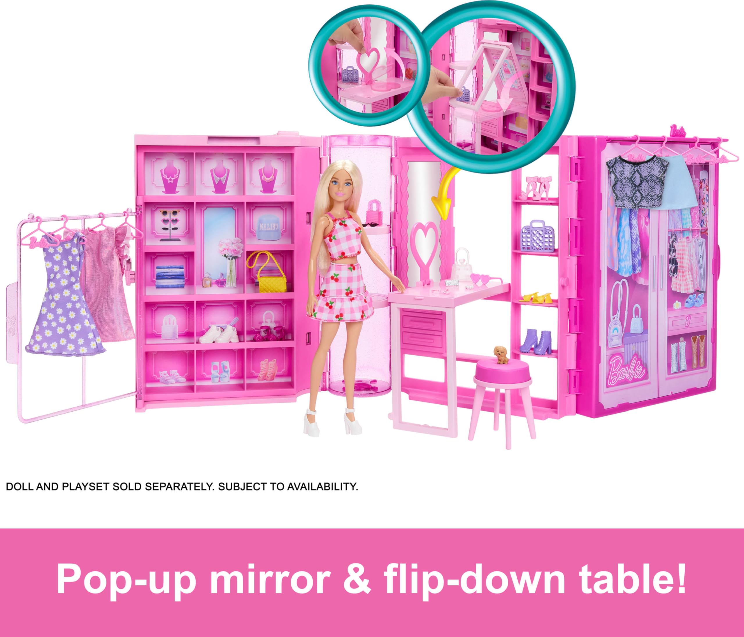 Barbie Dream Closet Playset with 25+ Fashion Accessories & 4 Outfits - 3 Feet Wide Doll Storage Organizer for Barbie Dolls | Perfect for Pretend Play, Room Decor & Gift for Girls Ages 3+
