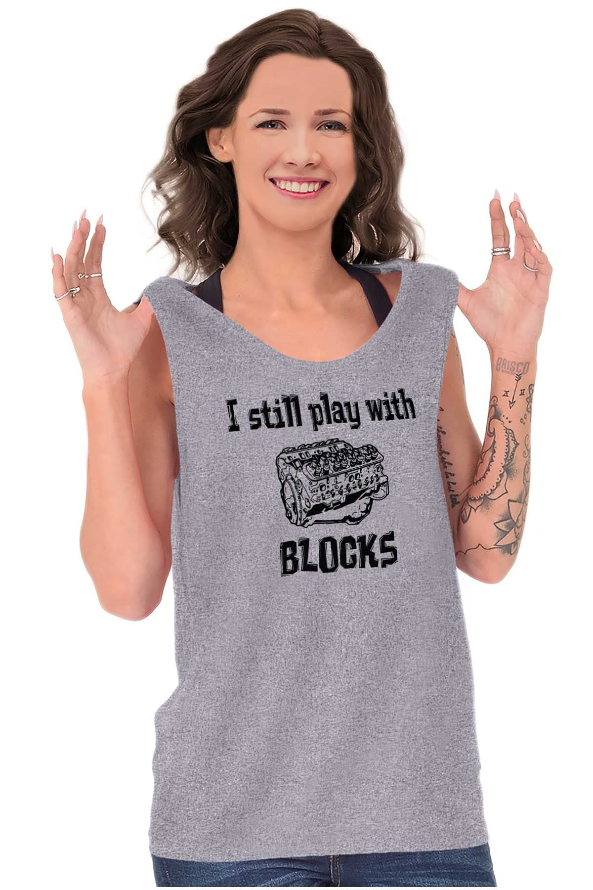 Car Engine Mechanic Tank Top T-Shirt for Men & Women - Play with Blocks Graphic Tee - Perfect for Auto Shops, Car Enthusiasts & Casual Wear