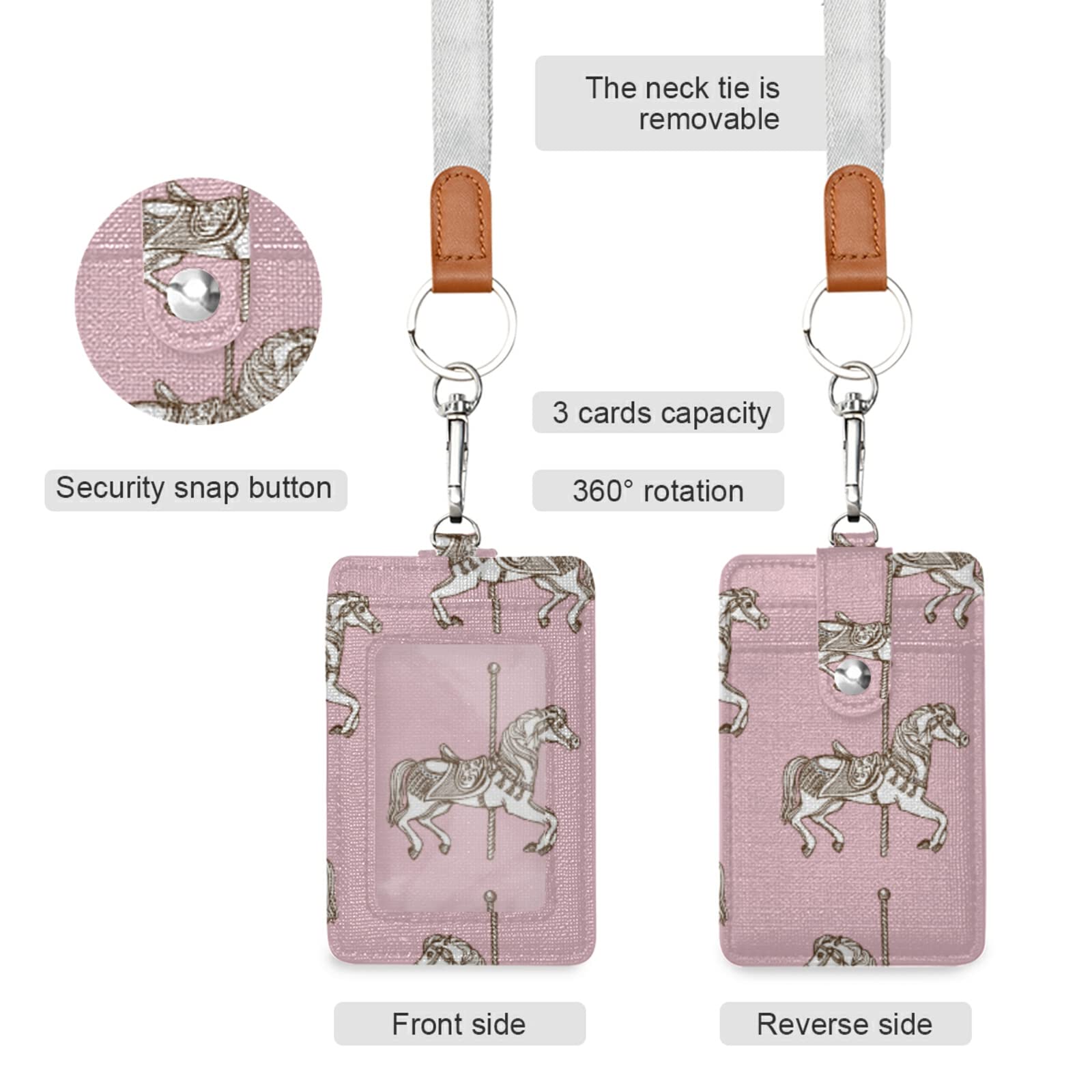 Vertical Leather ID Badge Holder with Lanyard - 2 Card Slots for Office & School Staff