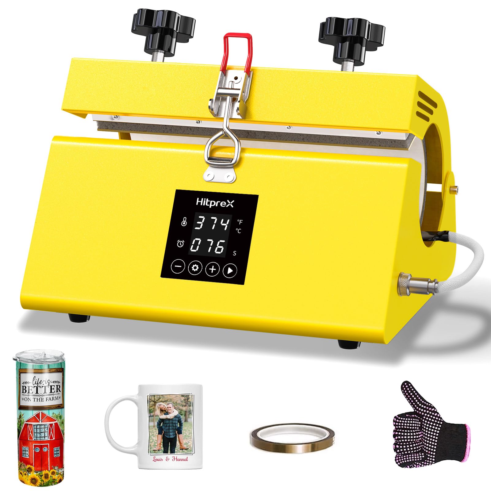 HITPREX Tumbler Heat Press Machine for 30oz 20oz 16oz 11oz - Sublimation Blank Skinny Tumbler & Coffee Mug Press - DIY Heat Transfer for Ceramic Mugs, Glass Cans, Cups (Yellow) - Perfect for Custom Drinkware & Personalized Gifts