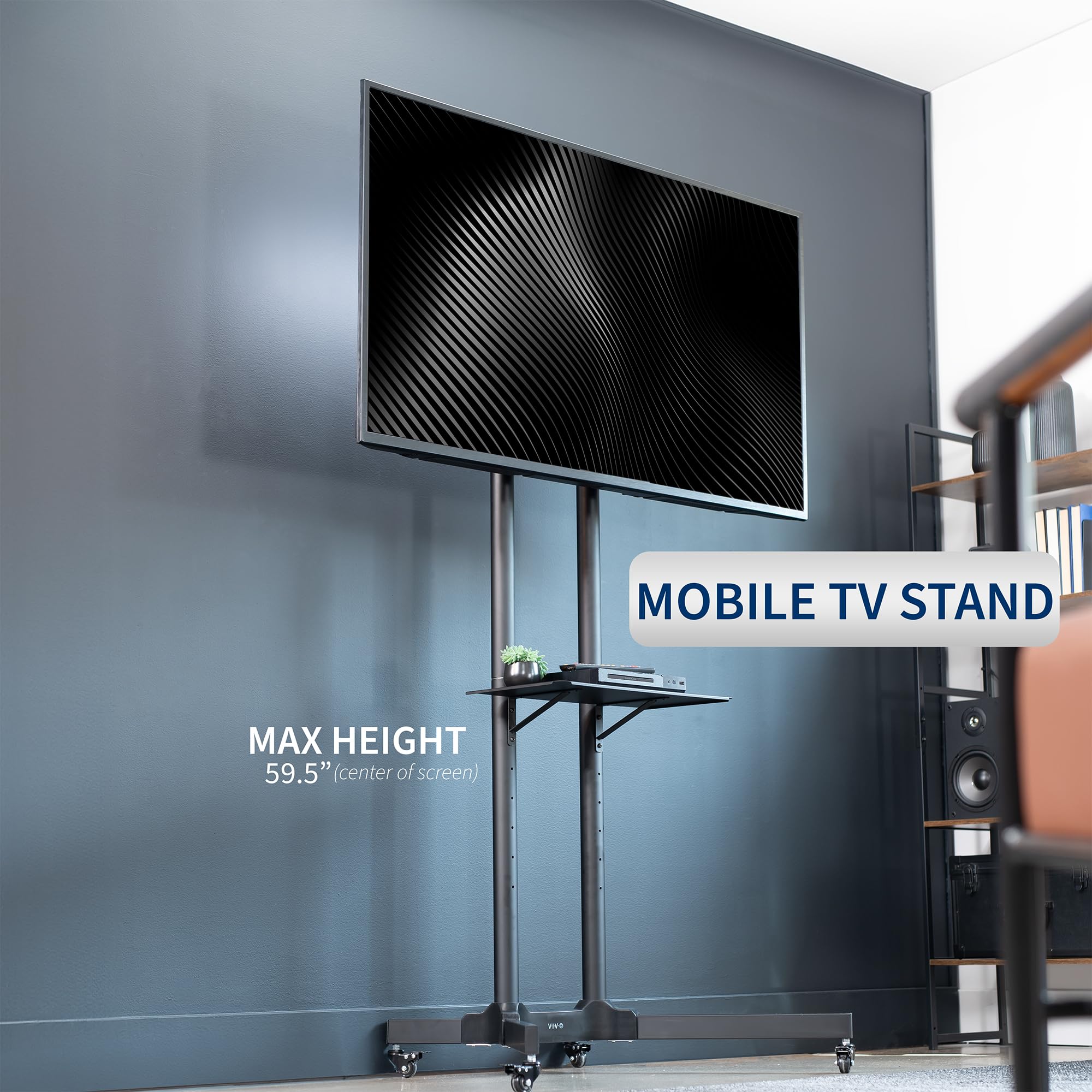 VIVO Mobile TV Stand Cart for 32 to 83 Inch Screens up to 110 lbs - Universal Rolling TV Mount for LCD LED OLED 4K Smart Flat & Curved TVs - Heavy Duty Stand with Laptop Shelf, DVD Storage & Locking Wheels - Max VESA 600x400 - Perfect for Living Room, Bedroom or Office (Black, Model STAND-TV03E)