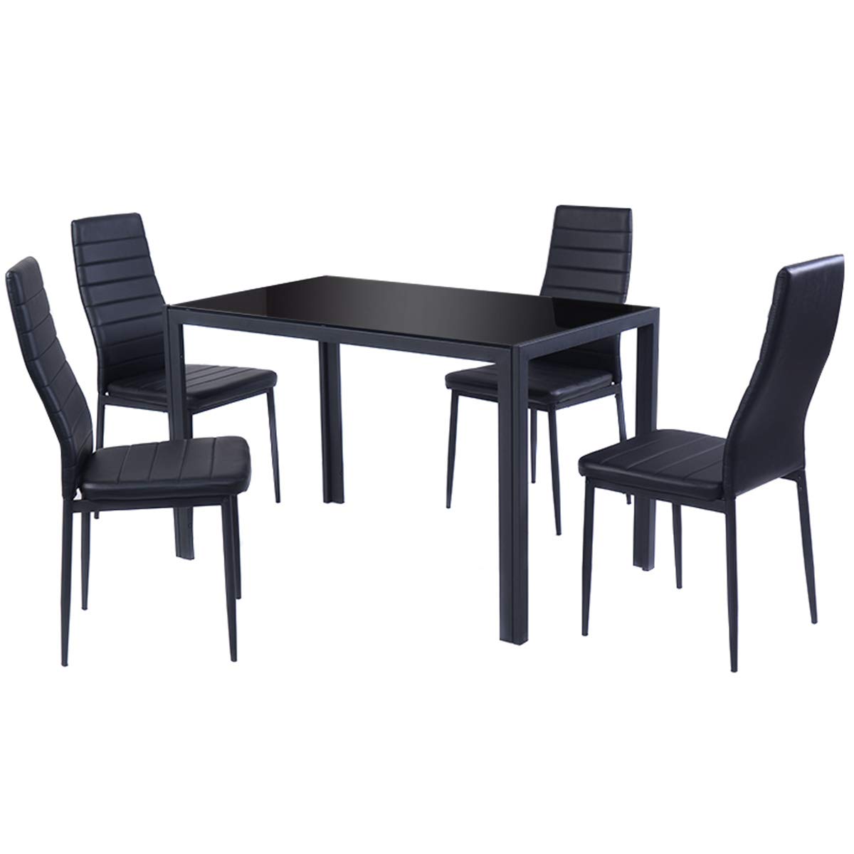Giantex 5-Piece Modern Glass Top Dining Table Set for 4 - Rectangular Metal Frame Kitchen Table with 4 Leather-Padded Chairs - Perfect for Small Spaces, Apartments & Compact Homes | Ideal for Breakfast Nook, Kitchen Dining & Cozy Family Meals