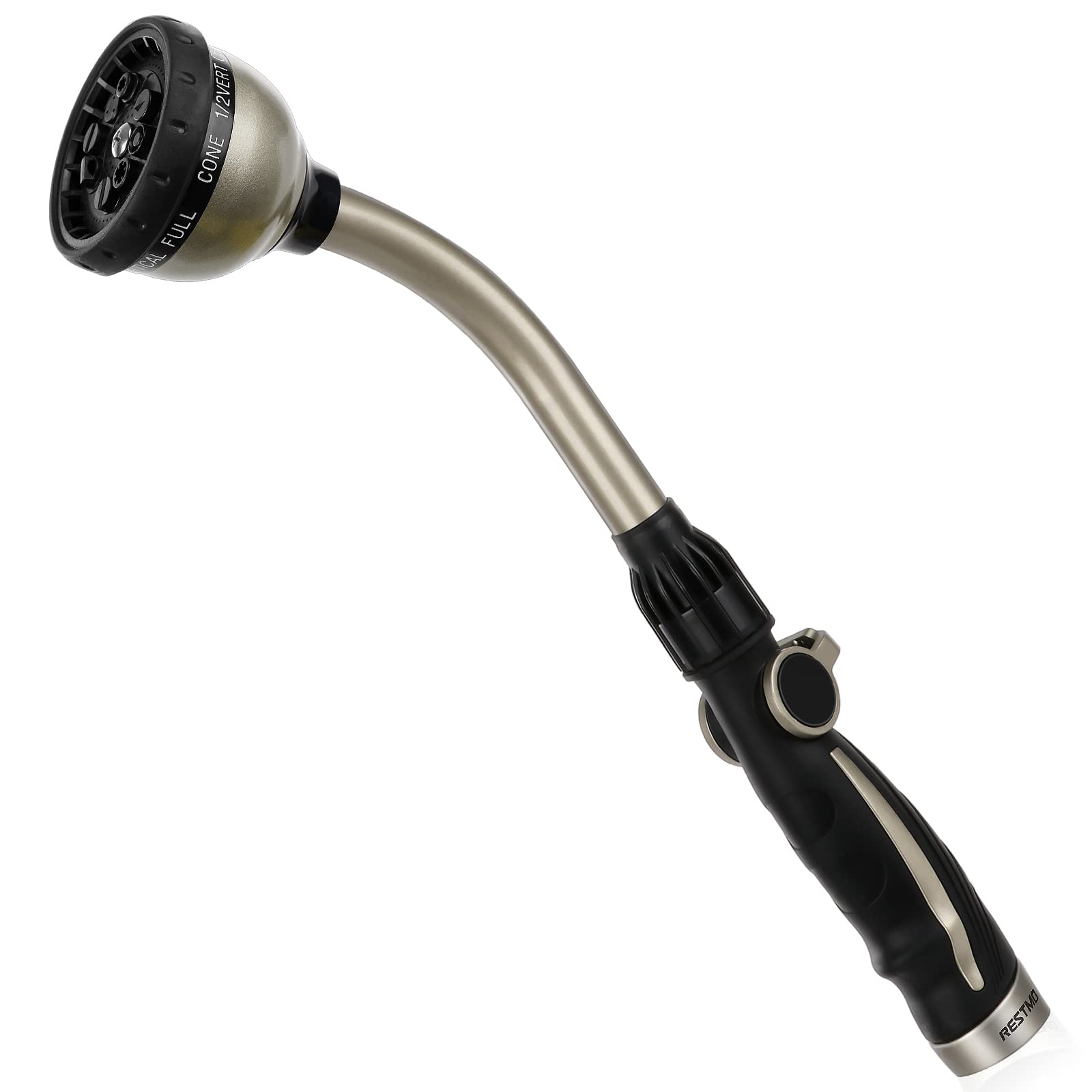 RESTMO 15-Inch Metal Watering Wand - Heavy Duty Garden Hose Nozzle Sprayer with Thumb Flow Control & 10 Spray Patterns - Perfect for Watering Hanging Baskets, Shrubs, Flowers, and Lawn Care - Ideal for Gardening, Landscaping, and Outdoor Plant Maintenance
