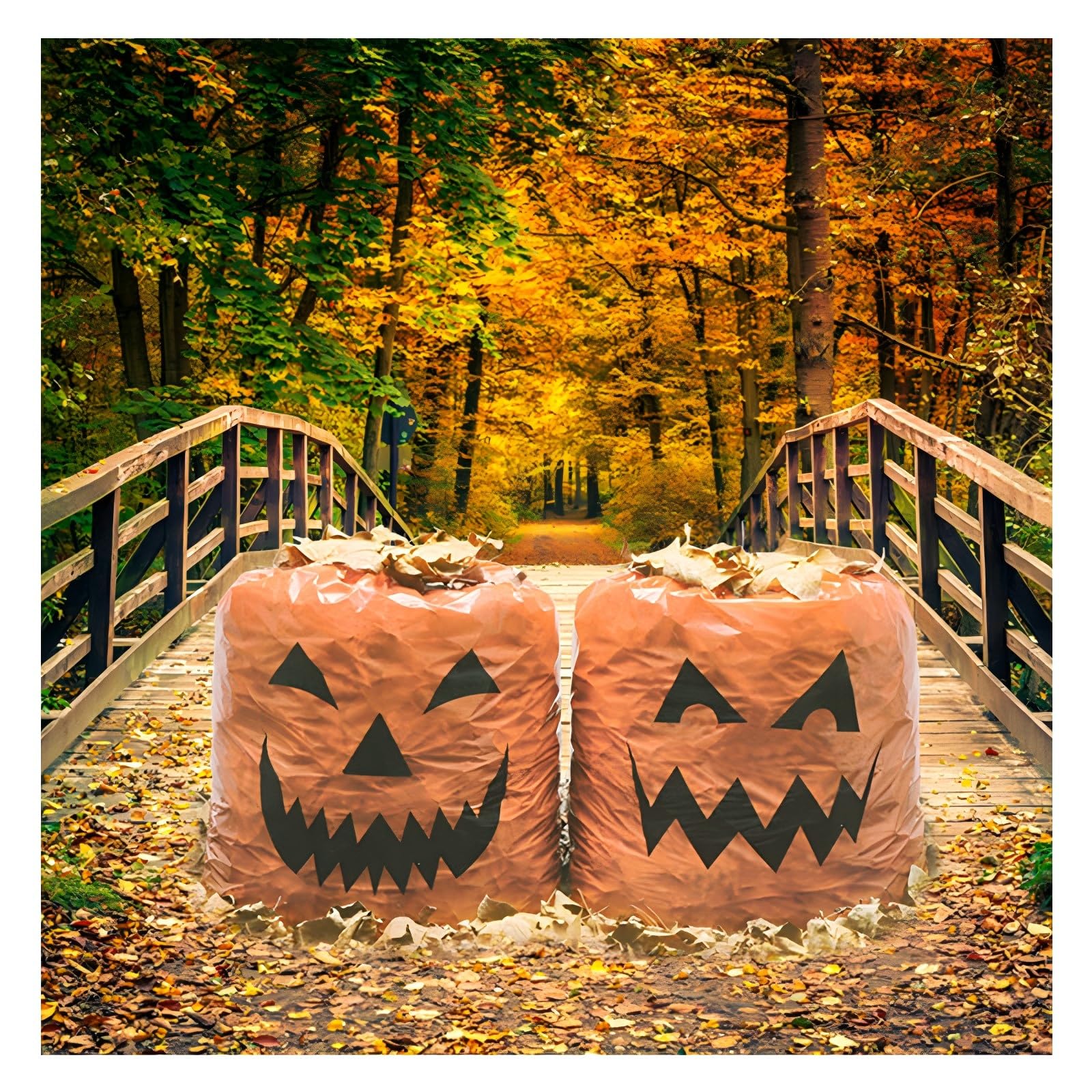 Pumpkin Pattern Halloween Lawn Bags - 2 Pack Plastic Leaf Bags for Outdoor Fall Decorations, Yard Trash Collection & Spooky Halloween Decor | Perfect for Front Porch Display, Autumn Parties & Seasonal Cleanup