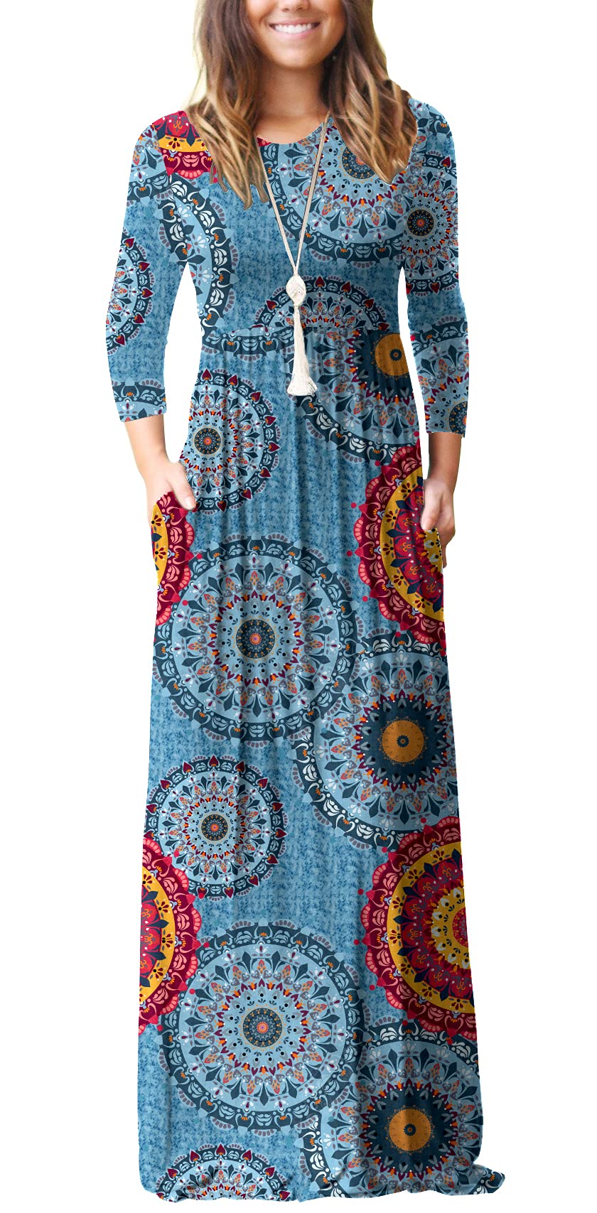 GRECERELLE Women's Long Sleeve Maxi Dress - Loose Fit Casual Plain Midi Dress with Pockets | Perfect for Everyday Wear, Beach Cover Up & Vacation Outfits