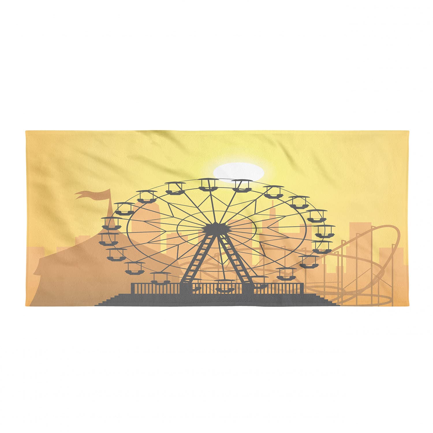Ambesonne Ferris Wheel Camping Towel - Quick Dry Lightweight Microfiber Travel Towel with Amusement Park Silhouette Design for Backpacking, Hiking, Beach & Gym - Compact & Absorbent (Mustard Ginger Color)