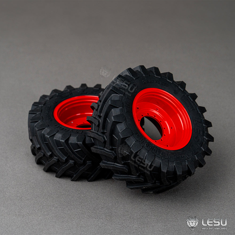 1 Pair Front/Rear Wheel Rubber Tire with Metal Hub for LESU 1/14 RC Hydraulic Tractor AOUE 1050 - Agricultural Vehicle DIY Replacement Parts for RC Model Cars & Farm Toy Collection