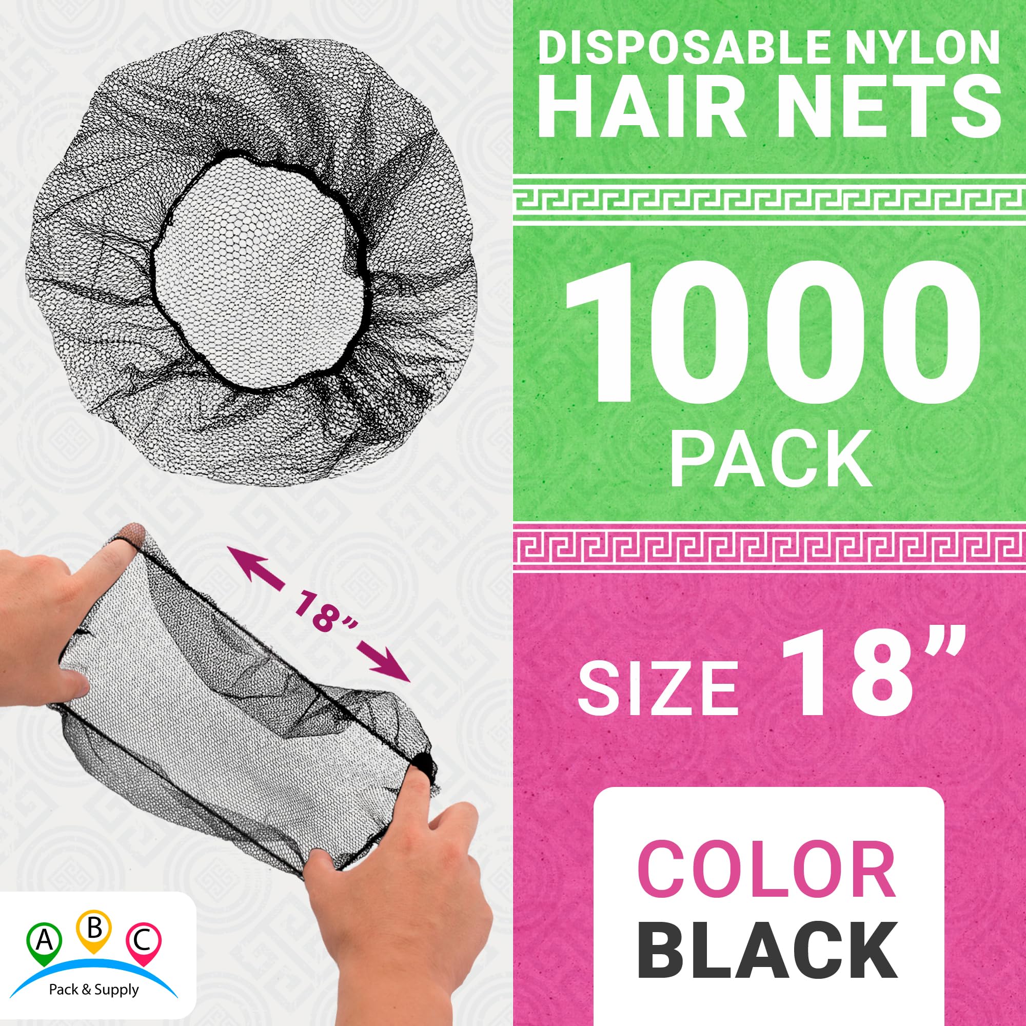 ABC 18-Inch Black Disposable Hair Nets - Pack of 1000 Nylon Bouffant Caps for Food Service, Medical & Surgical Use - Elastic Hair Covers for Women & Professionals - Ideal for Restaurants, Hospitals, Salons and Food Processing Facilities