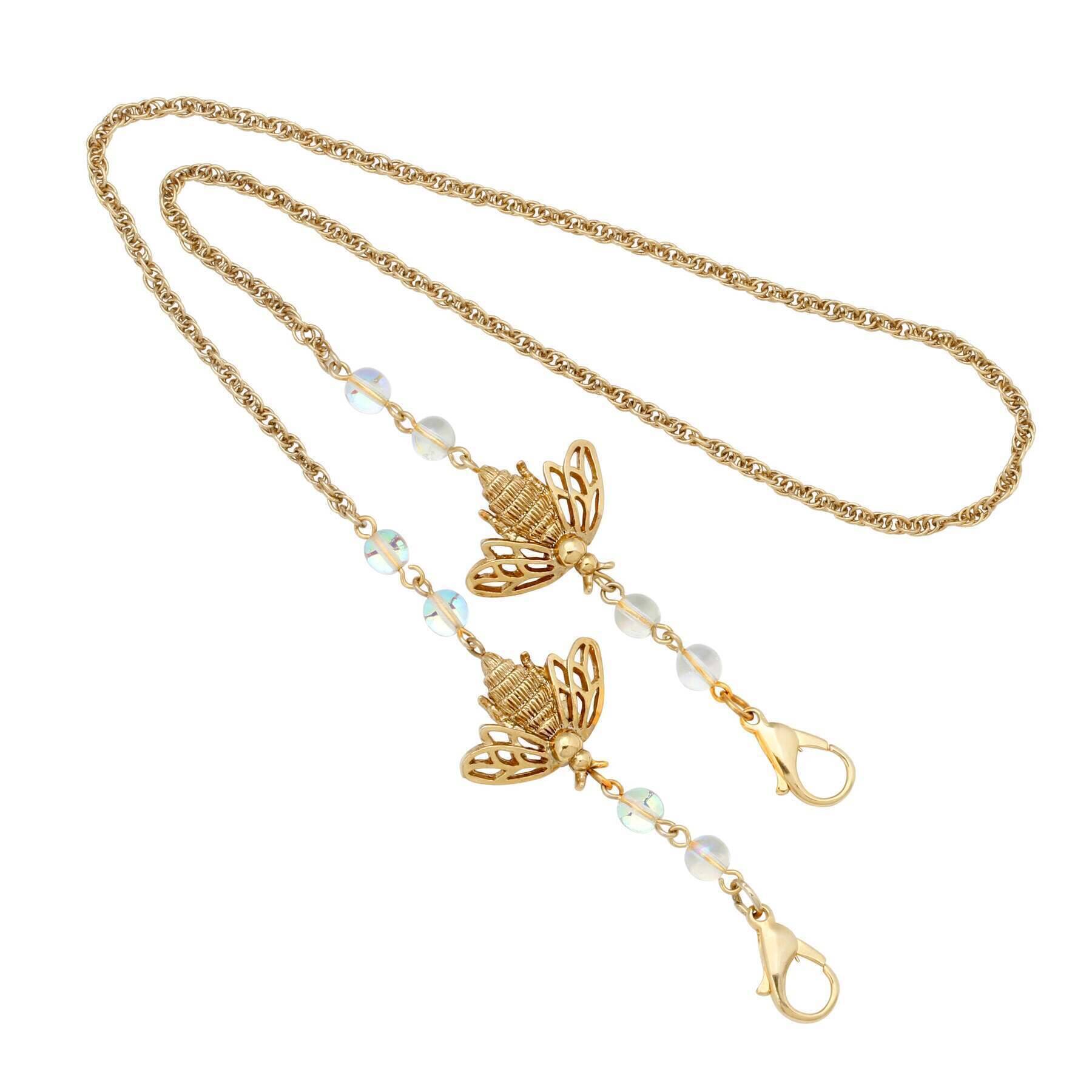 1928 Jewelry Bee Face Mask Chain Holder with AB Crystals - 22 Inch Adjustable Mask Lanyard for Women & Men - Perfect for Work, Travel, and Daily Use