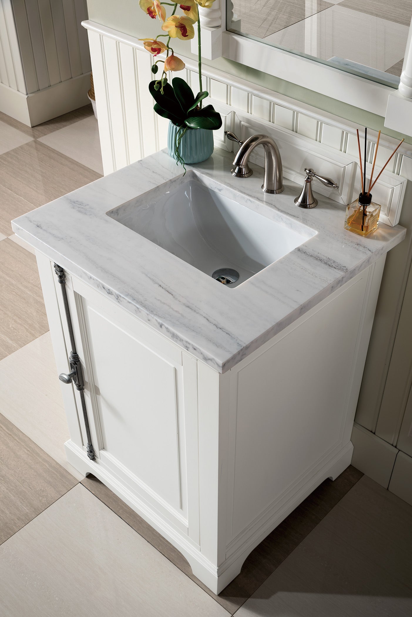 Providence 26-Inch Bright White Bathroom Vanity with 3CM Arctic Fall Solid Surface Top - Perfect for Modern Small Bathrooms & Powder Rooms