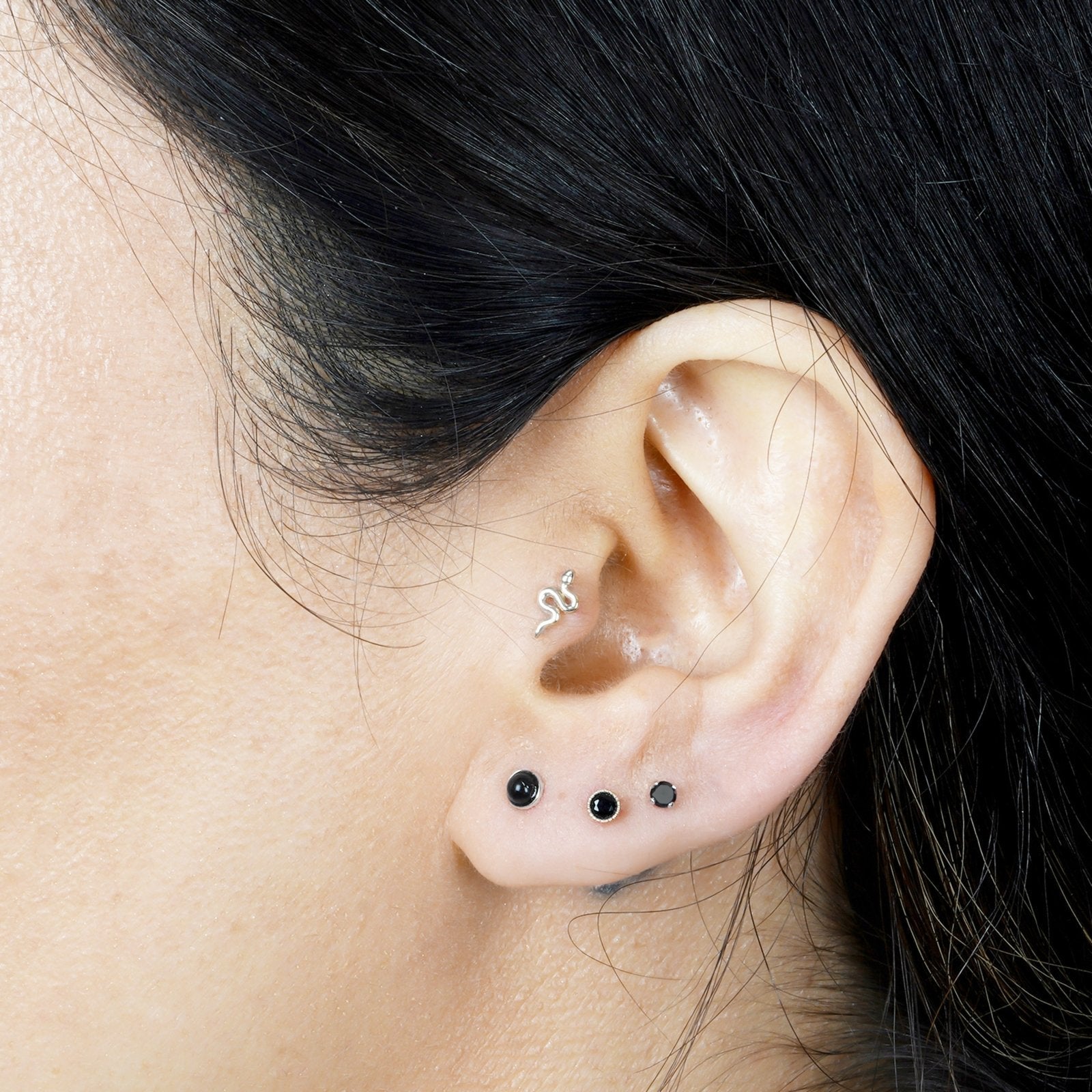 14k White Gold Black Diamond Cartilage Flat Back Stud Earrings - Perfect for Daily Wear, Parties & Special Occasions