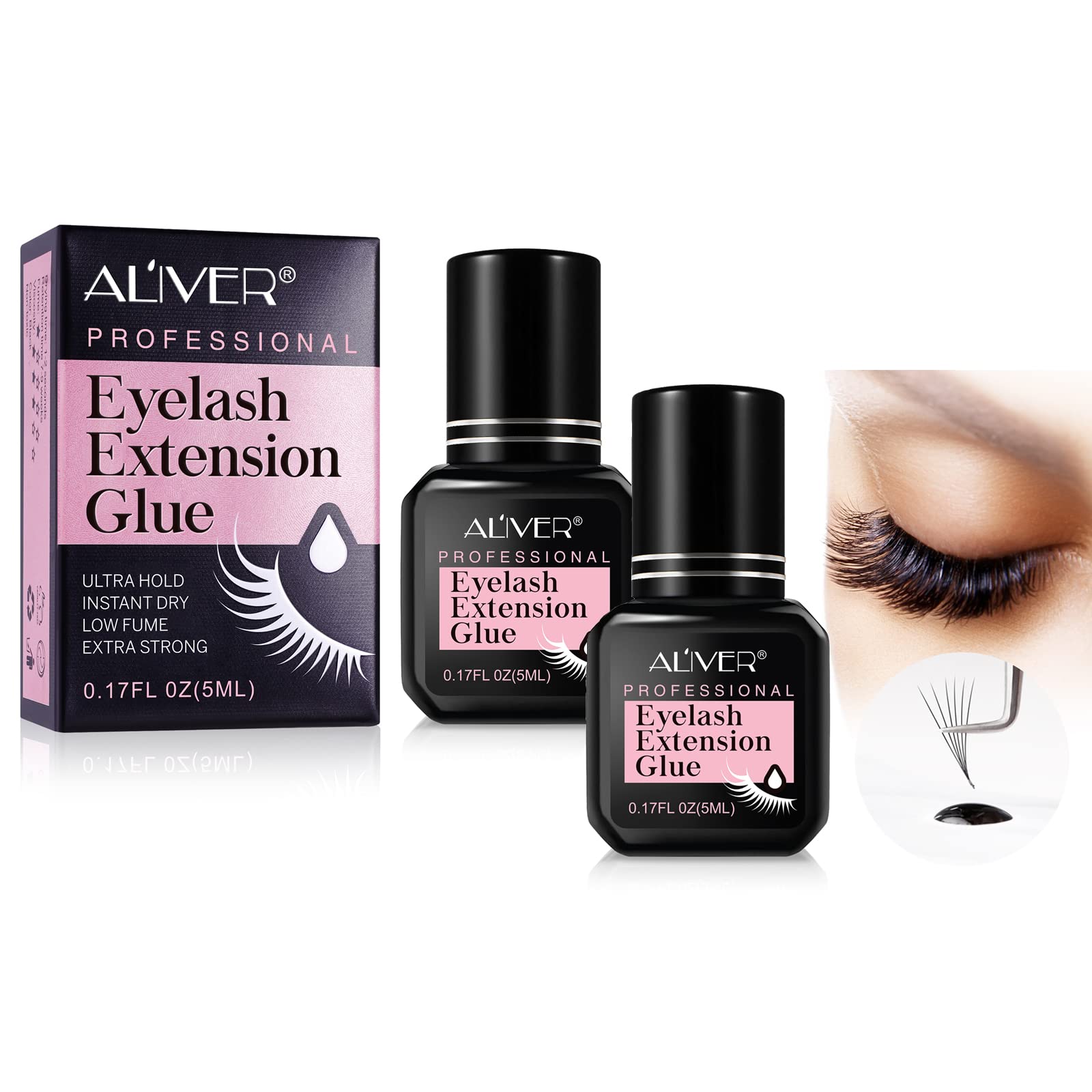 Professional Eyelash Extension Glue 2 Pack - Extra Strong Hold Black Lash Adhesive, Fast Drying 1-2 Seconds, Long Lasting 7-9 Weeks - Ideal for Salon, Home Use & DIY False Eyelash Application