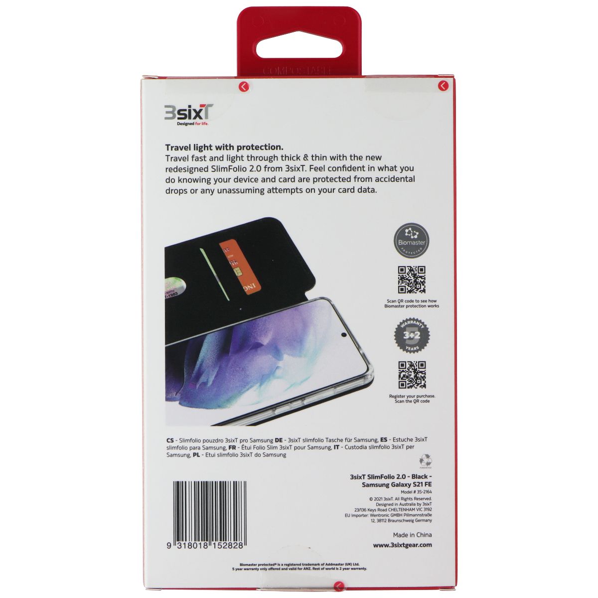 3SIXT SlimFolio Case for Samsung Galaxy S21 FE - Ultra Thin Protective Cover with Kickstand (Black/Clear) | Perfect for Work, Travel & Everyday Use