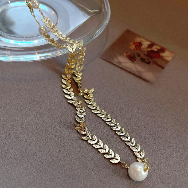 Wheat Leaf Pearl Choker Necklace - Elegant Chevron Design for Women | Perfect for Weddings, Parties & Special Occasions | HN1309